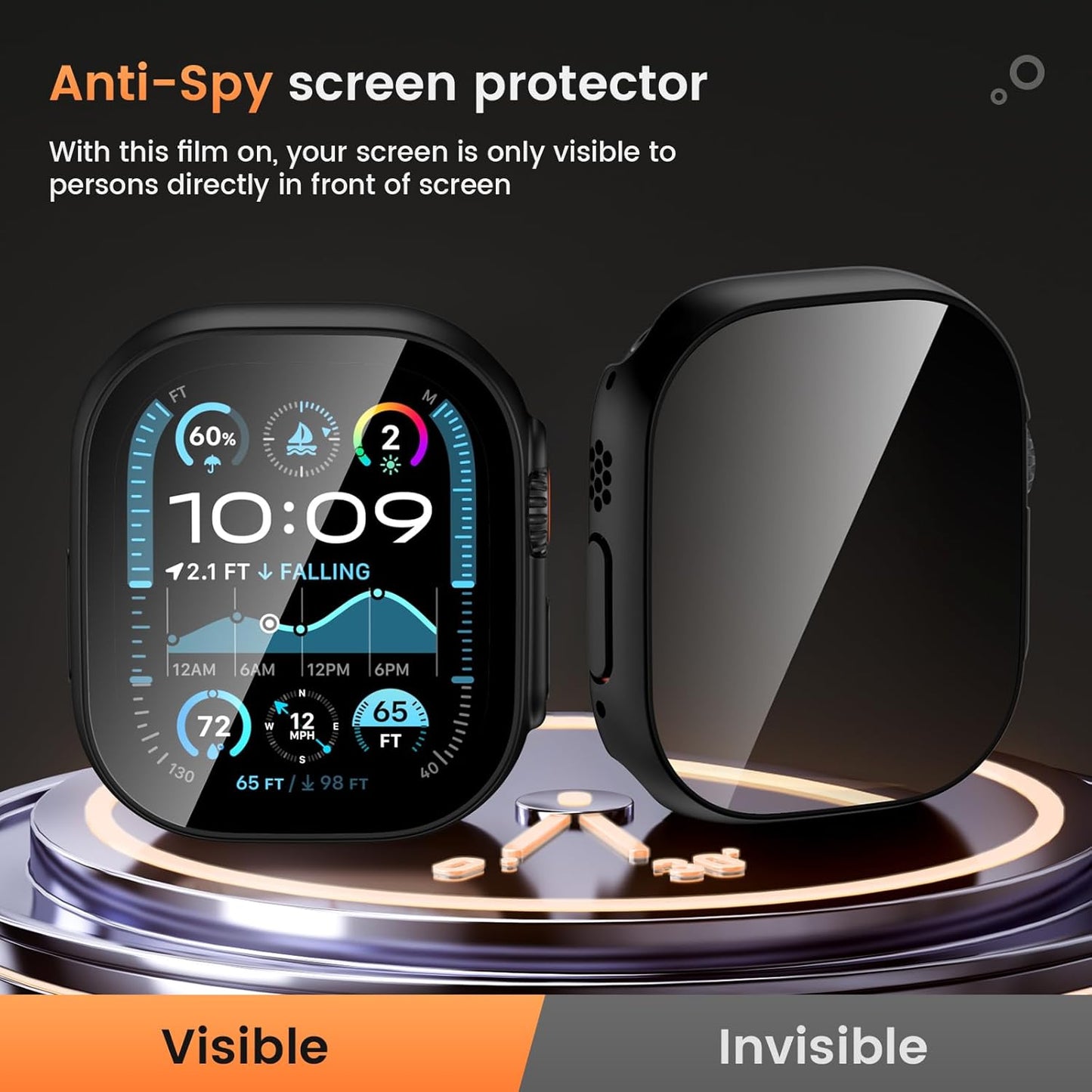 Goton Waterproof Privacy Case for Apple Watch Series 10 SE 9 8 7 6 5 4 Ultra 2 Ultra, Hard PC Bumper Tempered Glass Screen Protector for iWatch Cover Accessories, 46mm Matte Black