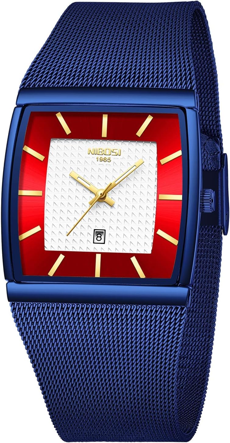 NIBOSI Men Watches Business Square Military Waterproof Sport Analog Quartz Wrist Watch for Men with Stainless Steel Mesh Strap Date Calendar