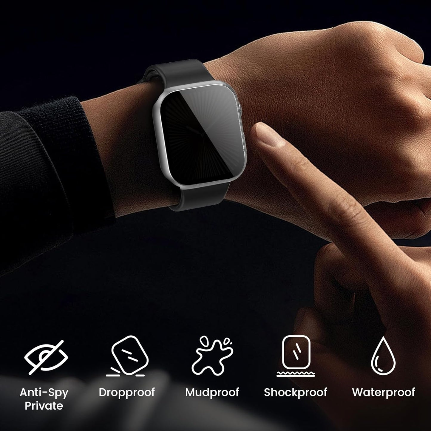 Goton Waterproof Privacy Case for Apple Watch Series 10 SE 9 8 7 6 5 4 Ultra 2 Ultra, Hard PC Bumper Tempered Glass Screen Protector for iWatch Cover Accessories, 46mm Matte Black