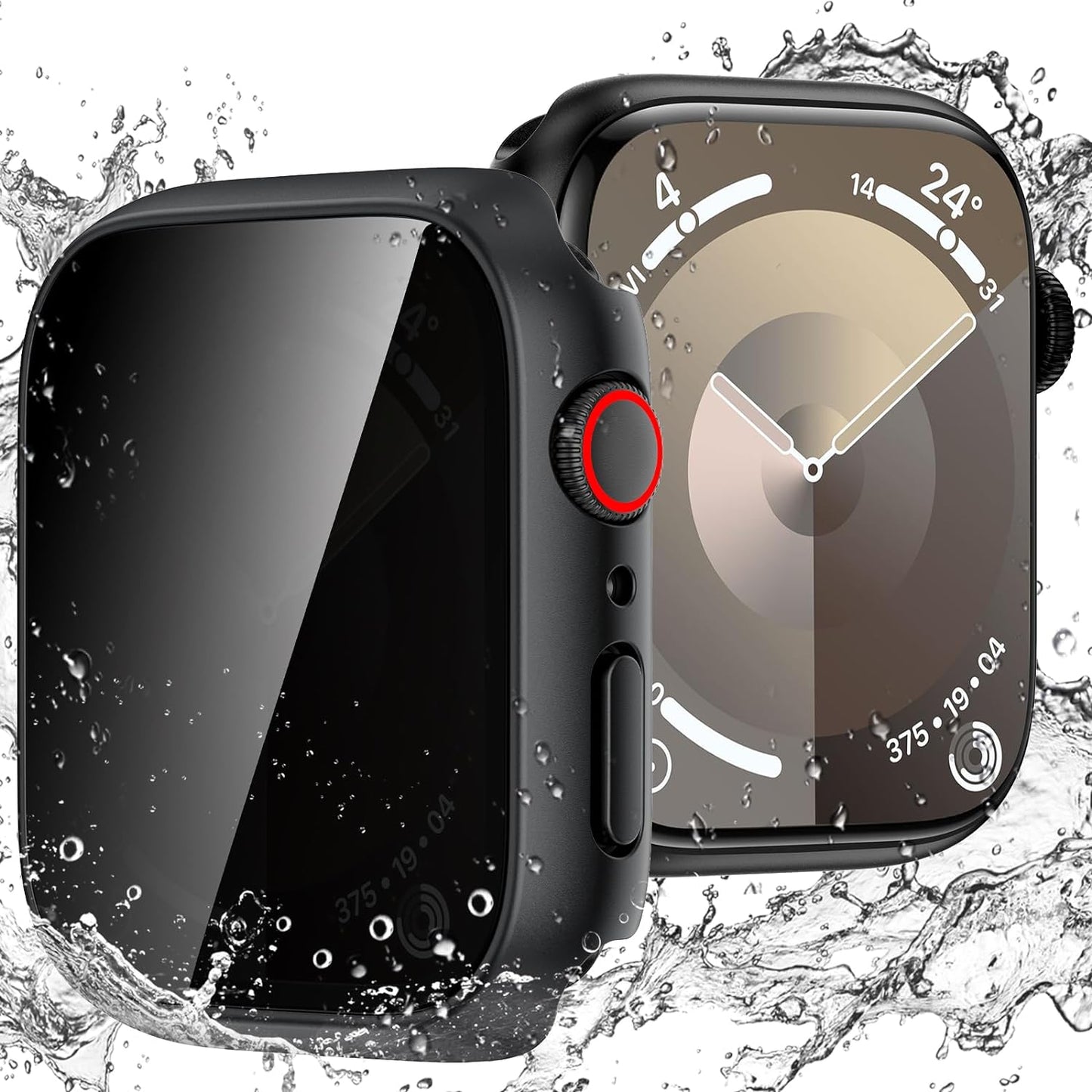 Goton Waterproof Privacy Case for Apple Watch Series 10 SE 9 8 7 6 5 4 Ultra 2 Ultra, Hard PC Bumper Tempered Glass Screen Protector for iWatch Cover Accessories, 46mm Matte Black