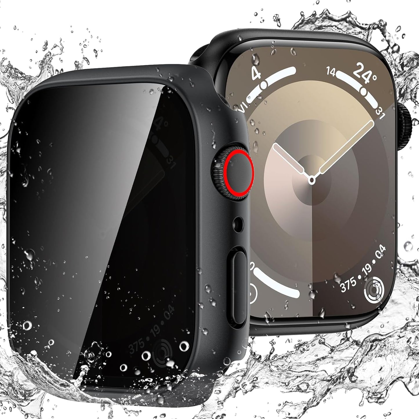 Goton Waterproof Privacy Case for Apple Watch Series 10 SE 9 8 7 6 5 4 Ultra 2 Ultra, Hard PC Bumper Tempered Glass Screen Protector for iWatch Cover Accessories, 46mm Matte Black