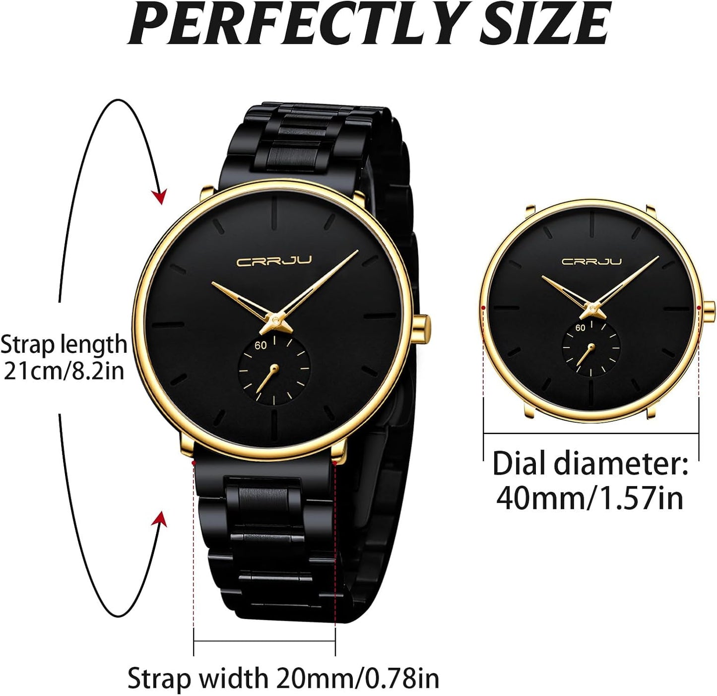 Mens Watches Ultra-Thin Minimalist Waterproof-Fashion Wrist Watch for Men Unisex Dress with Stainless Steel Band-Black Hands