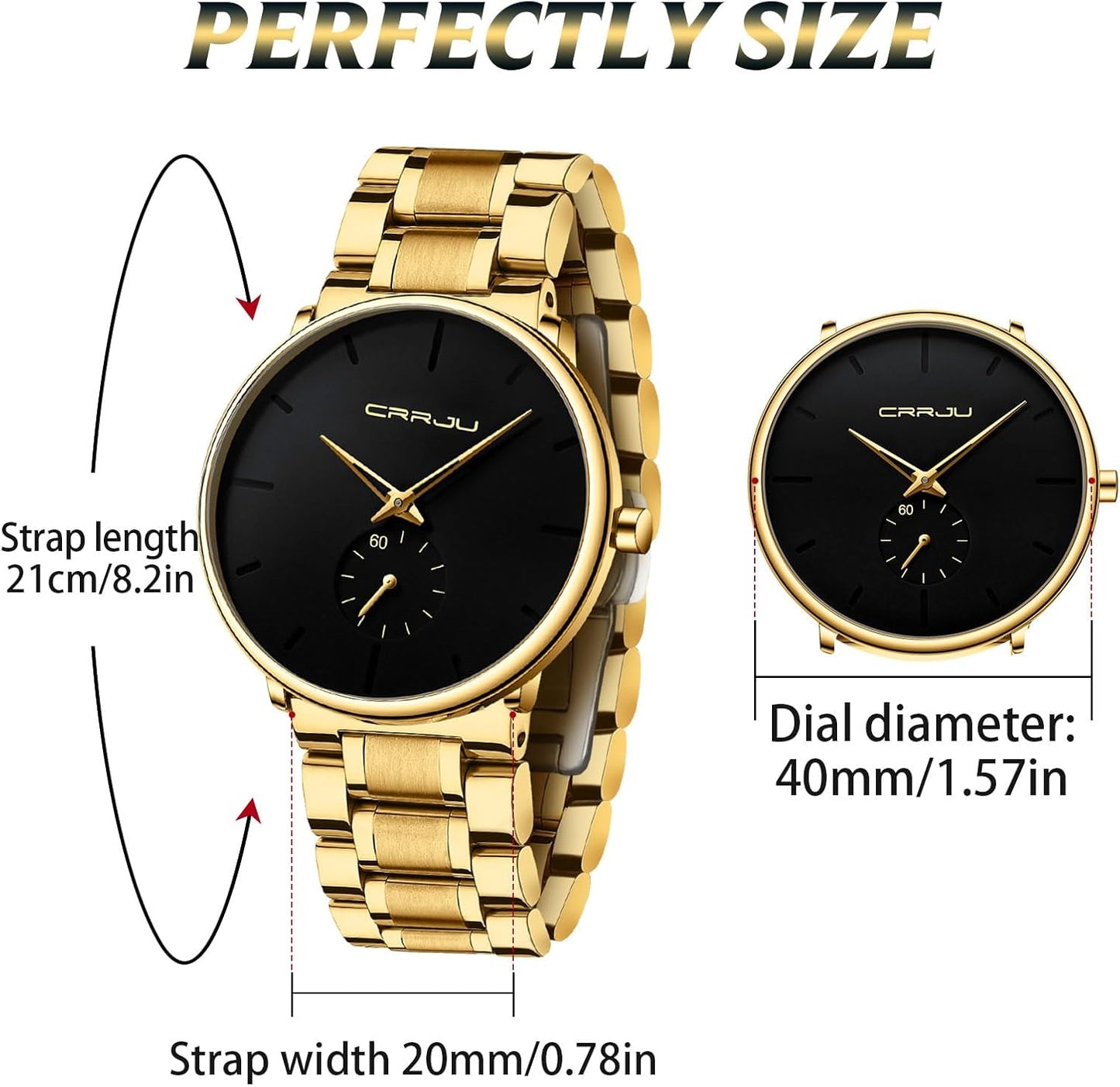 Mens Watches Ultra-Thin Minimalist Waterproof-Fashion Wrist Watch for Men Unisex Dress with Stainless Steel Band-Black Hands