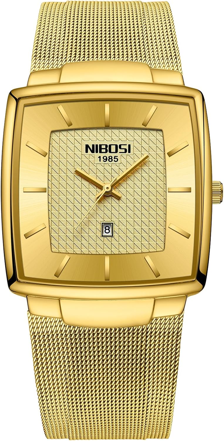 NIBOSI Men Watches Business Square Military Waterproof Sport Analog Quartz Wrist Watch for Men with Stainless Steel Mesh Strap Date Calendar