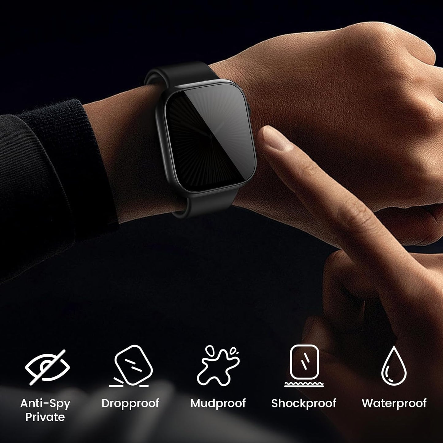 Goton Waterproof Privacy Case for Apple Watch Series 10 SE 9 8 7 6 5 4 Ultra 2 Ultra, Hard PC Bumper Tempered Glass Screen Protector for iWatch Cover Accessories, 46mm Matte Black