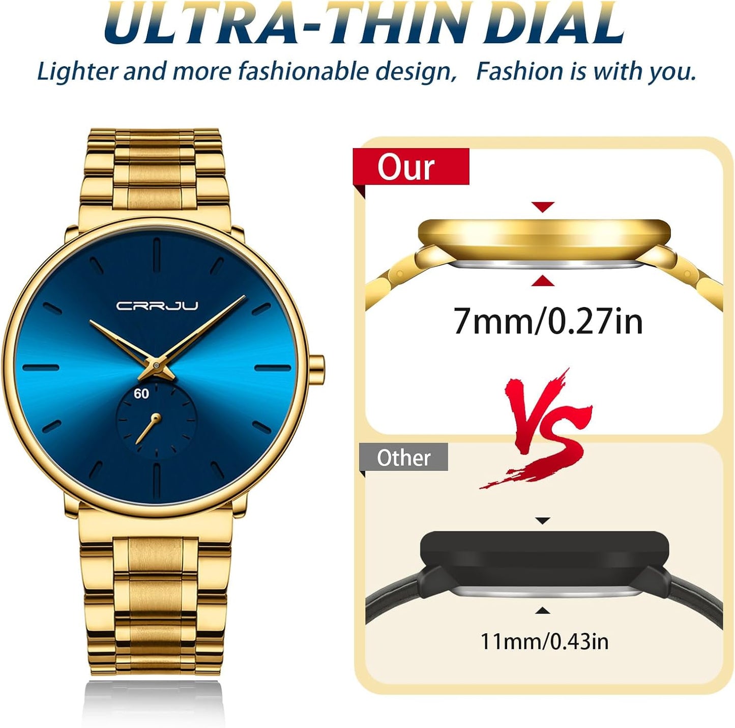 Mens Watches Ultra-Thin Minimalist Waterproof-Fashion Wrist Watch for Men Unisex Dress with Stainless Steel Band-Black Hands
