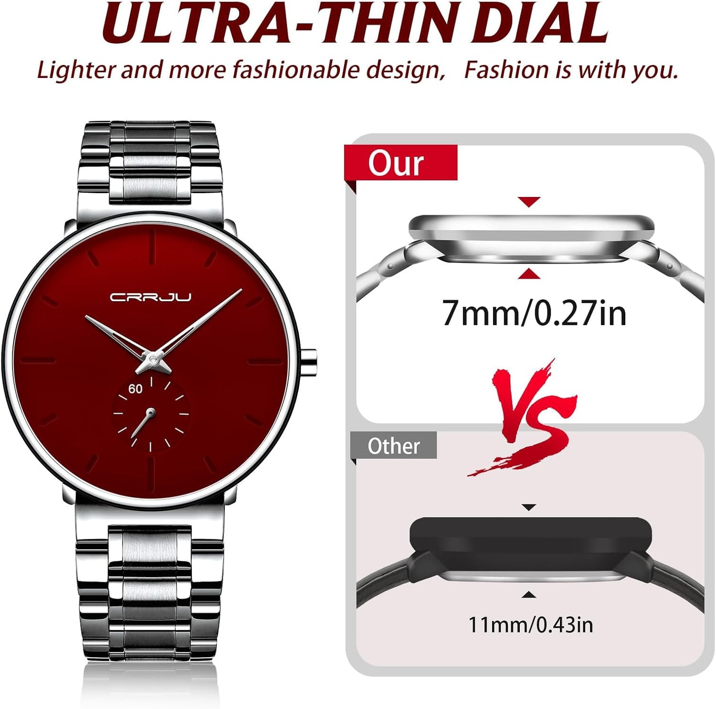 Mens Watches Ultra-Thin Minimalist Waterproof-Fashion Wrist Watch for Men Unisex Dress with Stainless Steel Band-Black Hands
