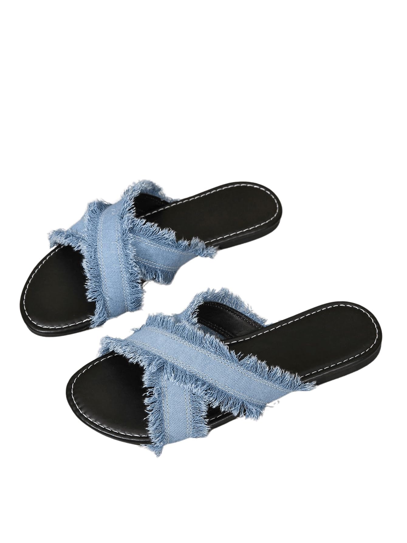 Verdusa Women's Criss Cross Denim Sandals Open Toe Slip On Slide Flats Sandal