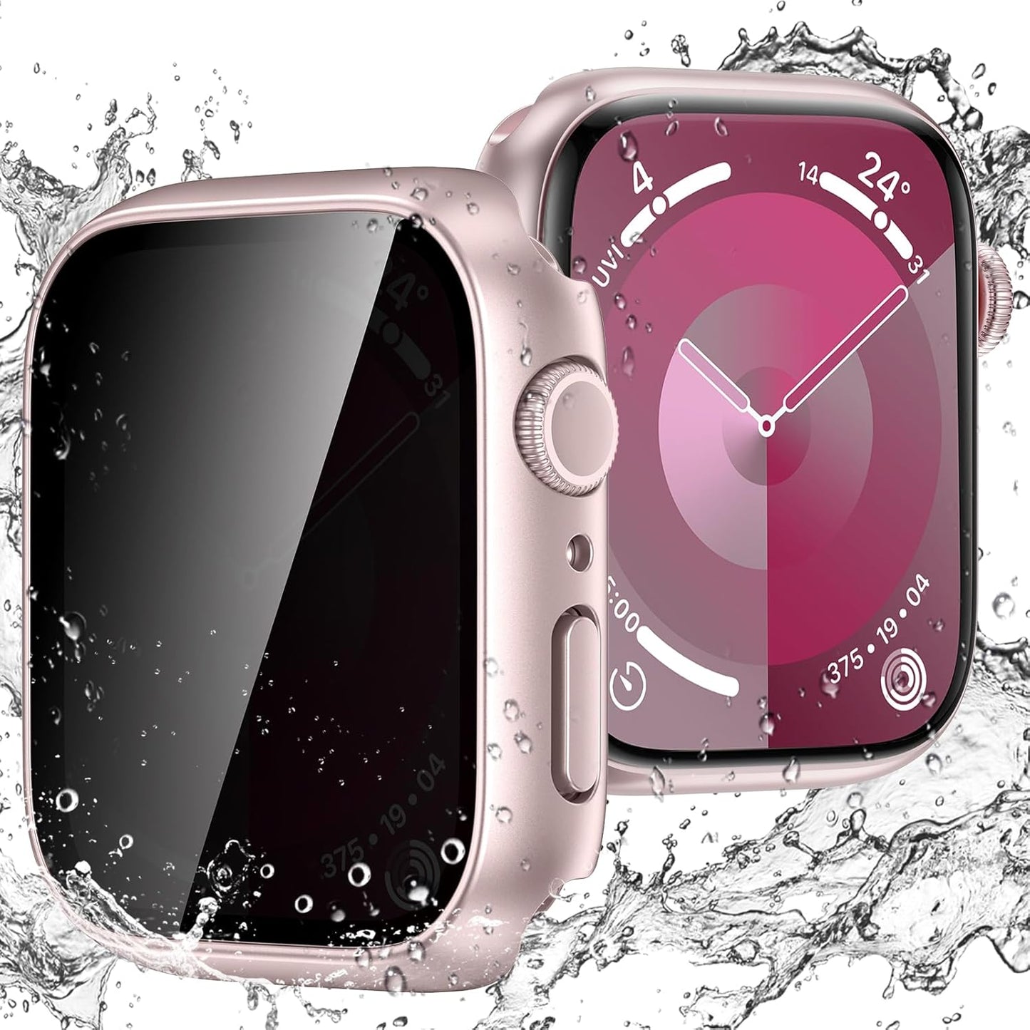 Goton Waterproof Privacy Case for Apple Watch Series 10 SE 9 8 7 6 5 4 Ultra 2 Ultra, Hard PC Bumper Tempered Glass Screen Protector for iWatch Cover Accessories, 46mm Matte Black