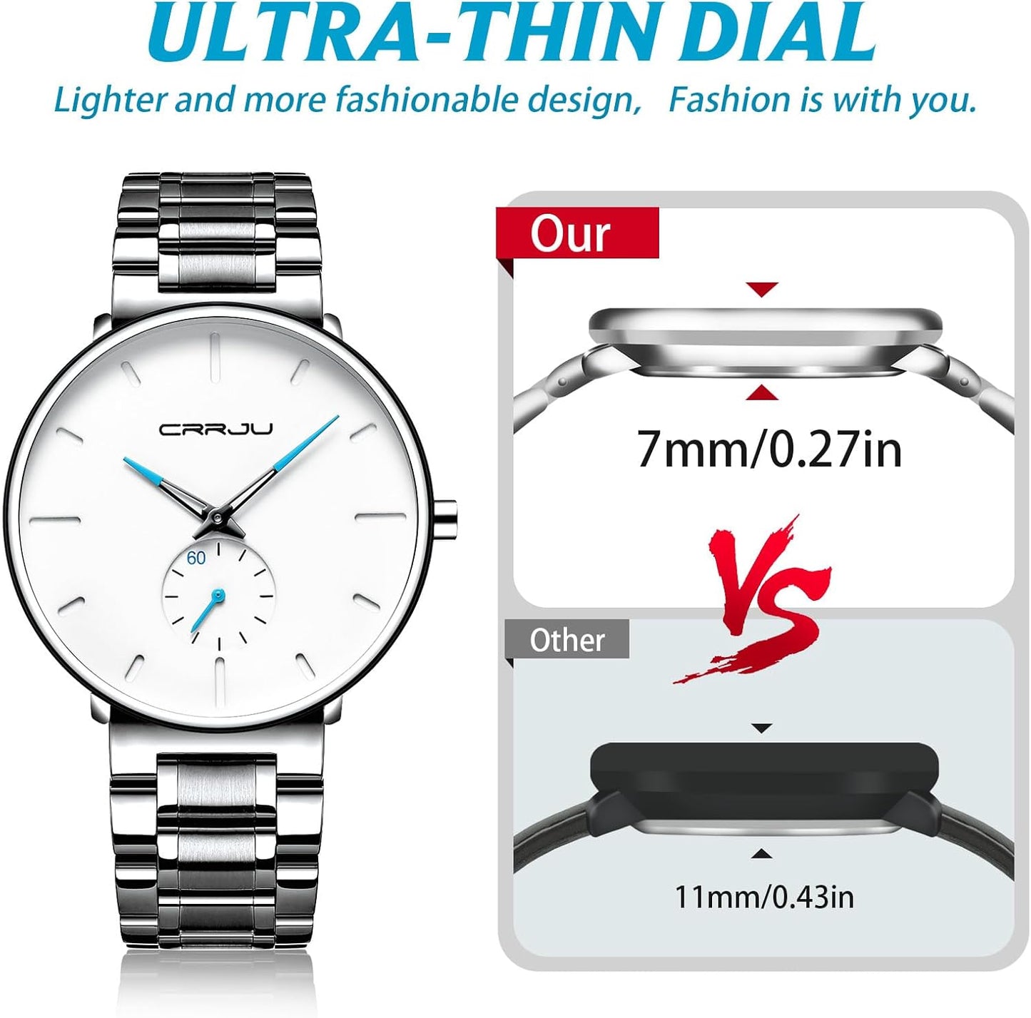 Mens Watches Ultra-Thin Minimalist Waterproof-Fashion Wrist Watch for Men Unisex Dress with Stainless Steel Band-Black Hands