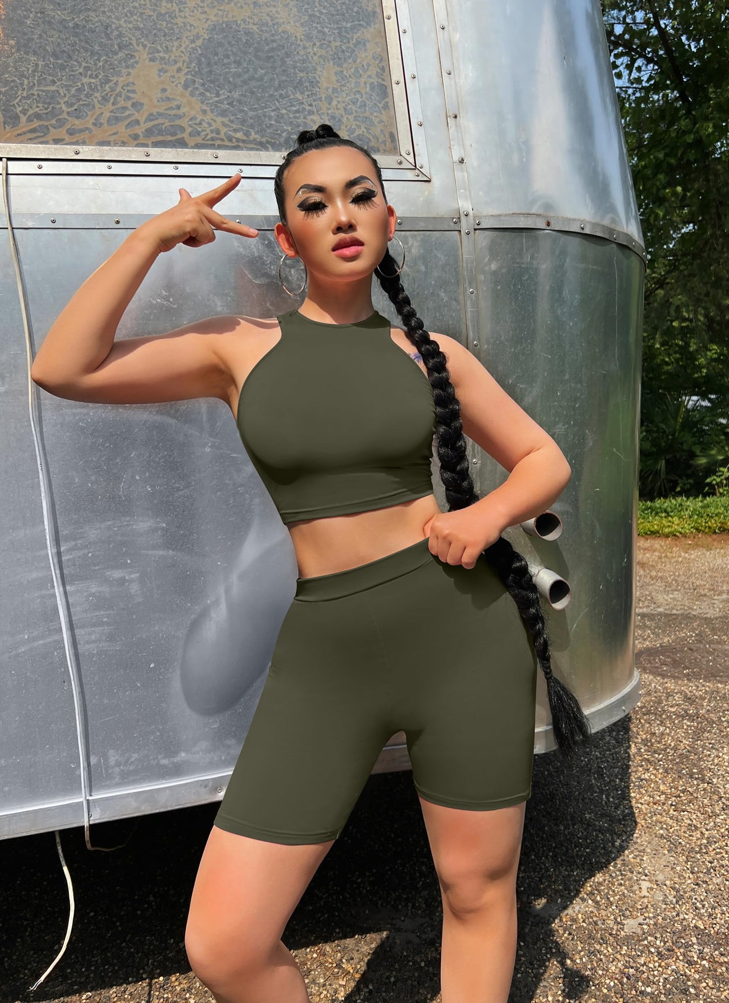 GOBLES Women's Sexy 2 Piece Outfits Sleeveless Crop Top With Shorts Jumpsuits
