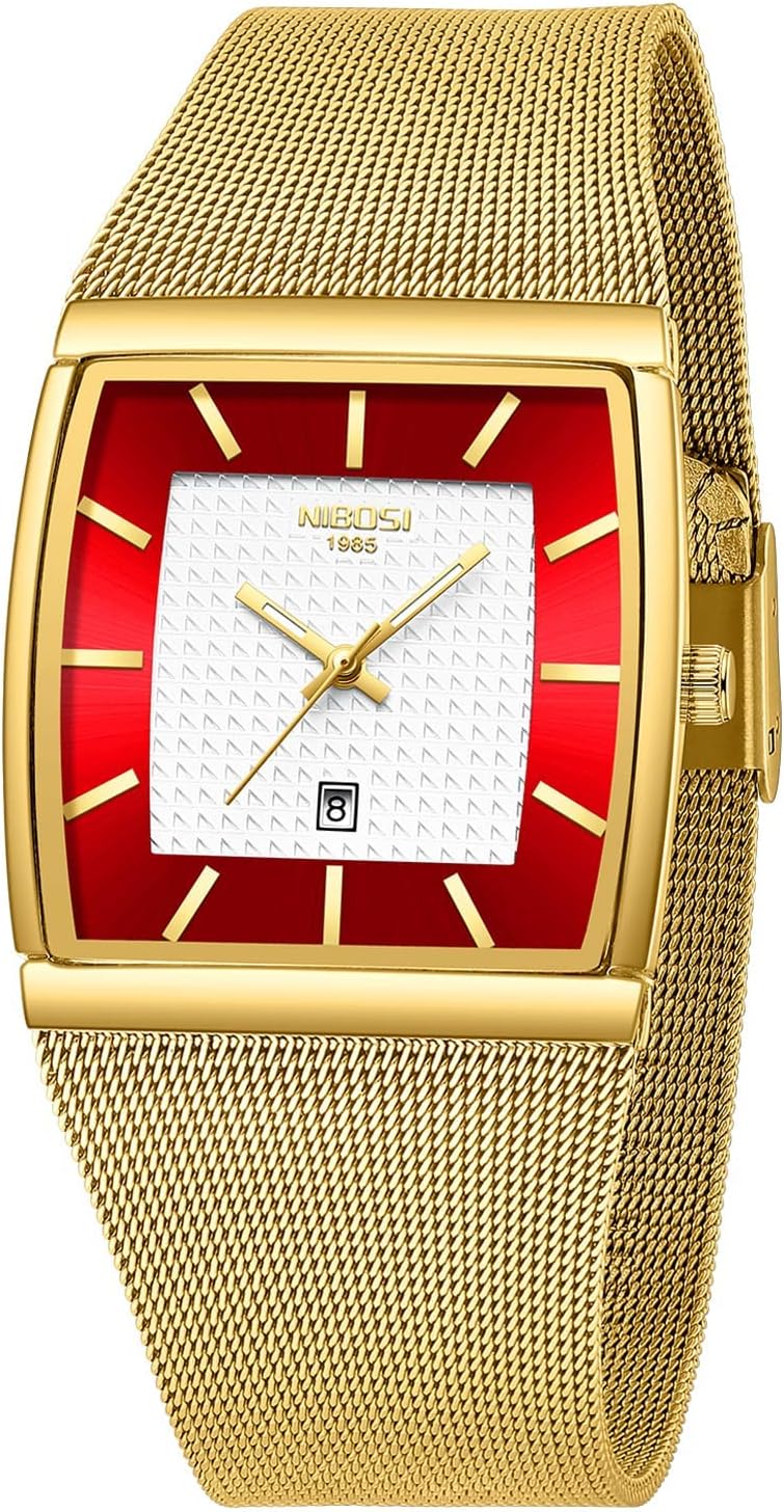 NIBOSI Men Watches Business Square Military Waterproof Sport Analog Quartz Wrist Watch for Men with Stainless Steel Mesh Strap Date Calendar