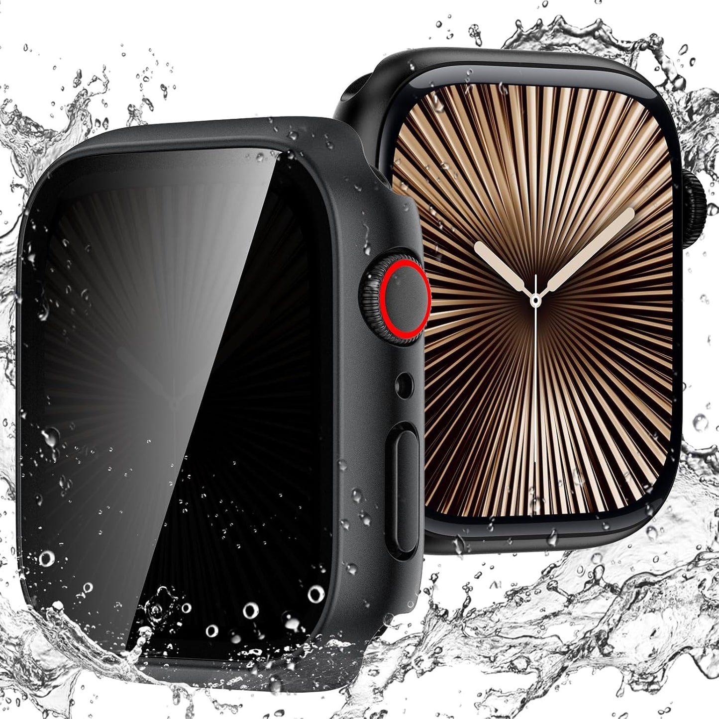 Goton Waterproof Privacy Case for Apple Watch Series 10 SE 9 8 7 6 5 4 Ultra 2 Ultra, Hard PC Bumper Tempered Glass Screen Protector for iWatch Cover Accessories, 46mm Matte Black