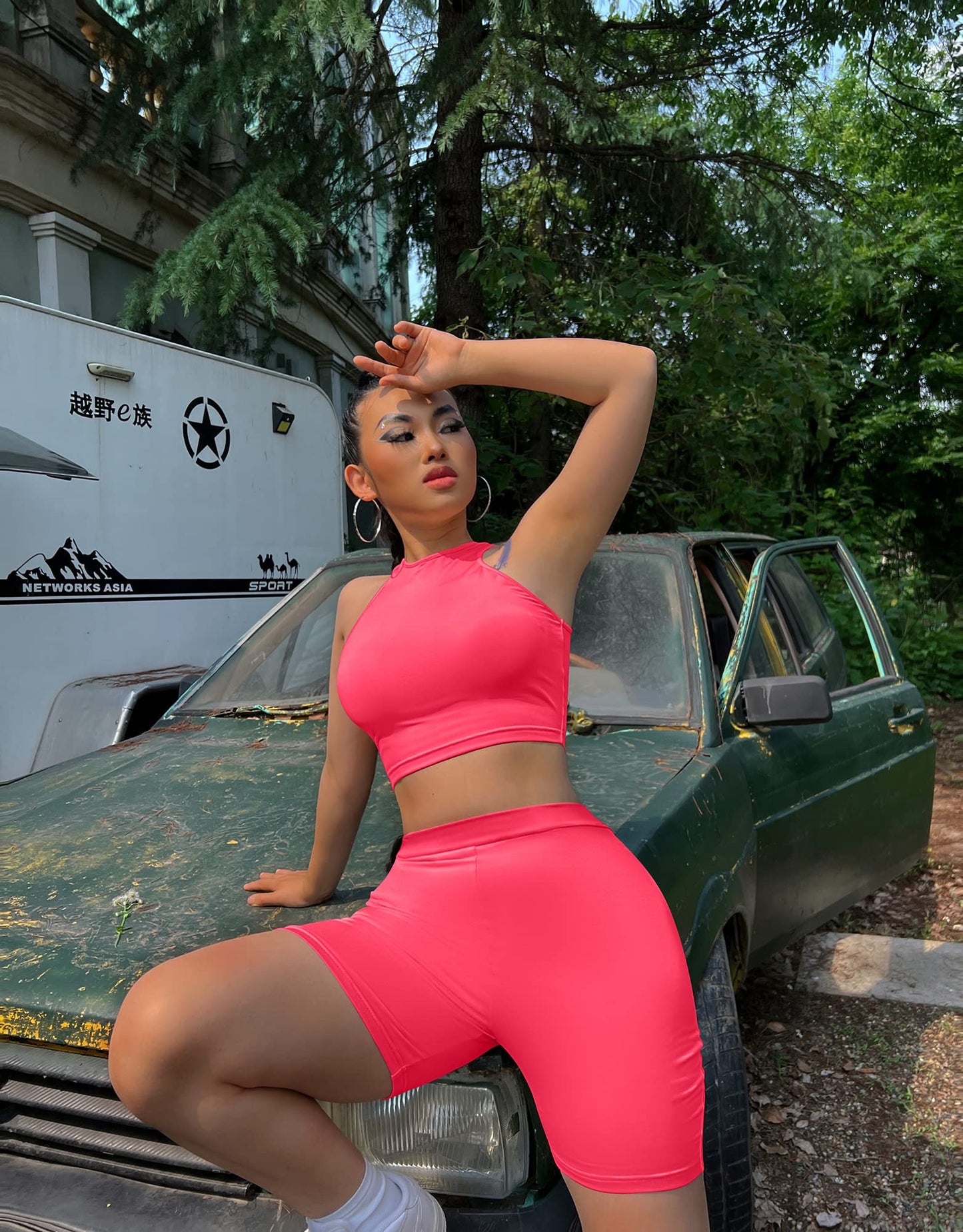GOBLES Women's Sexy 2 Piece Outfits Sleeveless Crop Top With Shorts Jumpsuits