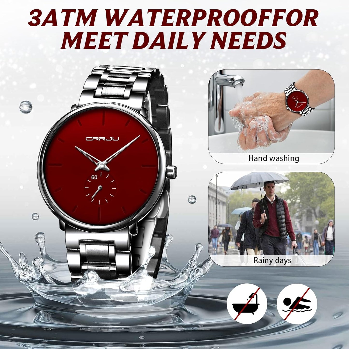 Mens Watches Ultra-Thin Minimalist Waterproof-Fashion Wrist Watch for Men Unisex Dress with Stainless Steel Band-Black Hands