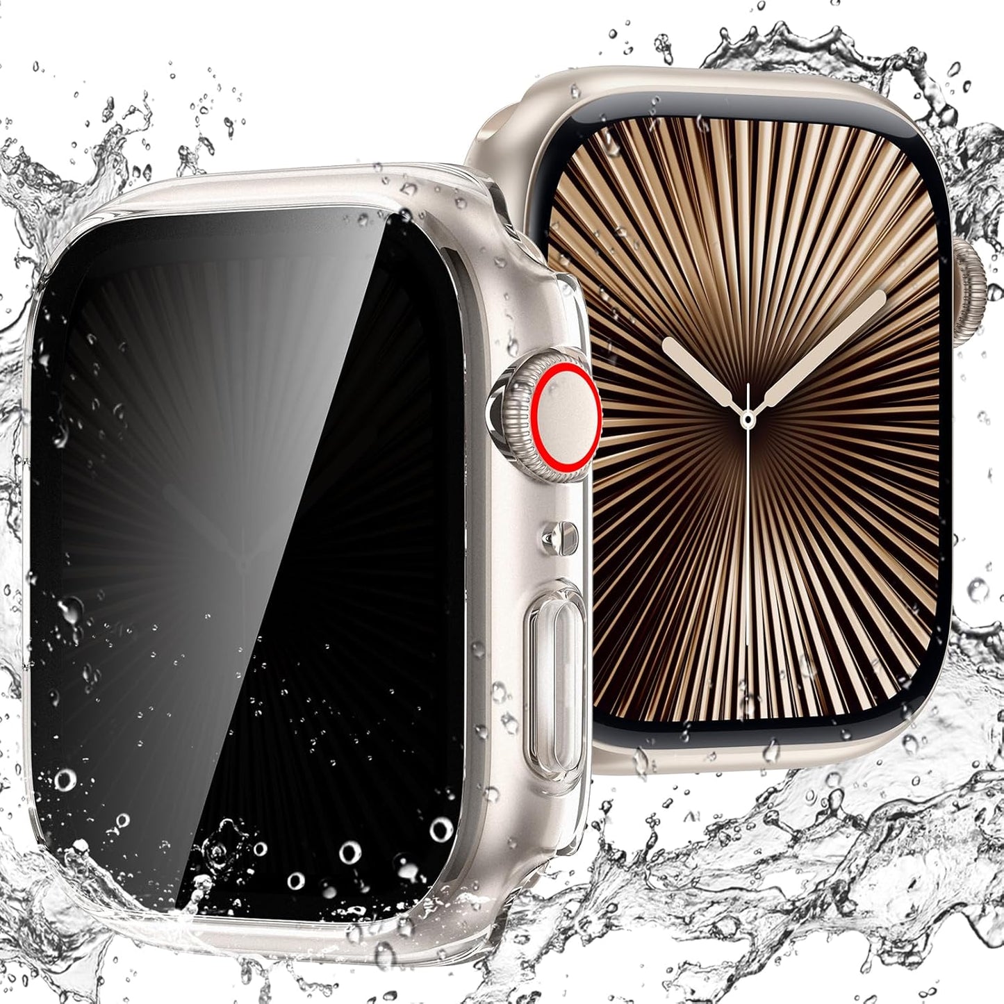 Goton Waterproof Privacy Case for Apple Watch Series 10 SE 9 8 7 6 5 4 Ultra 2 Ultra, Hard PC Bumper Tempered Glass Screen Protector for iWatch Cover Accessories, 46mm Matte Black