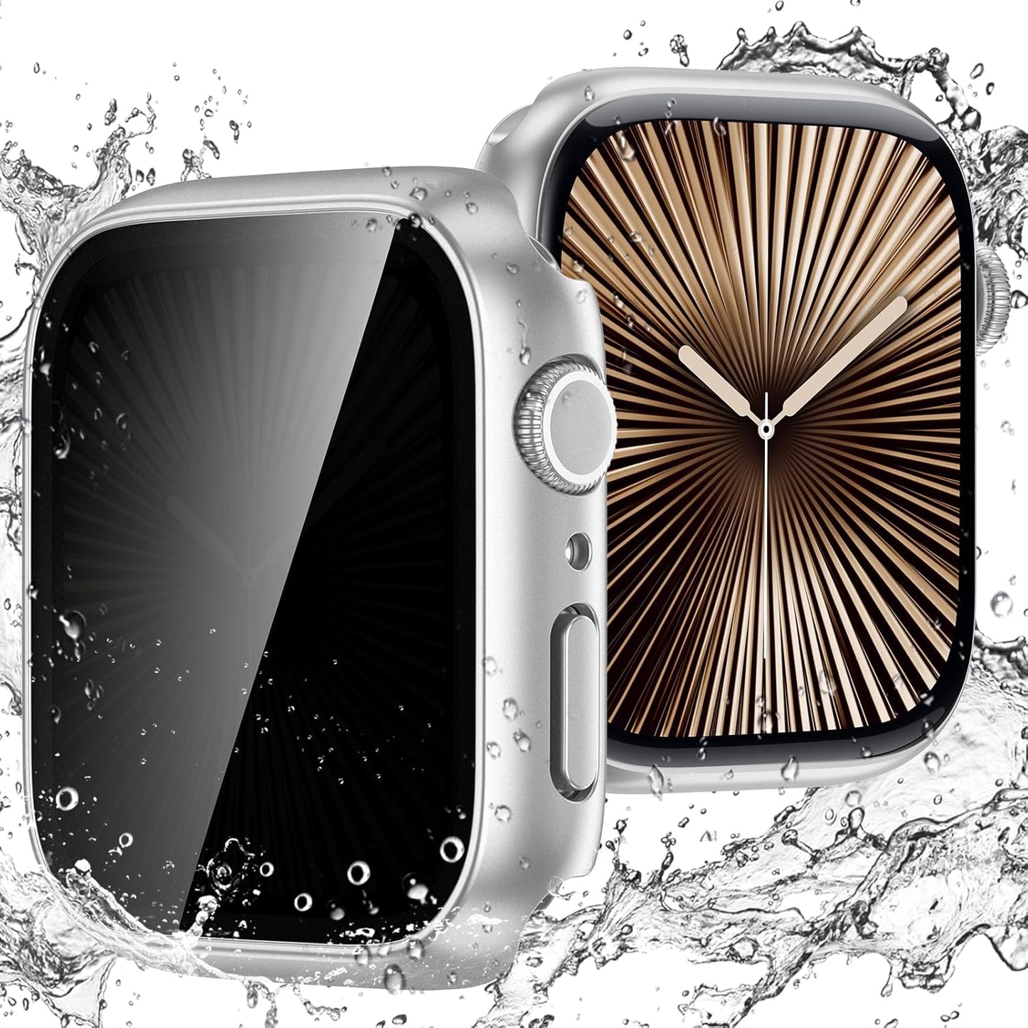 Goton Waterproof Privacy Case for Apple Watch Series 10 SE 9 8 7 6 5 4 Ultra 2 Ultra, Hard PC Bumper Tempered Glass Screen Protector for iWatch Cover Accessories, 46mm Matte Black
