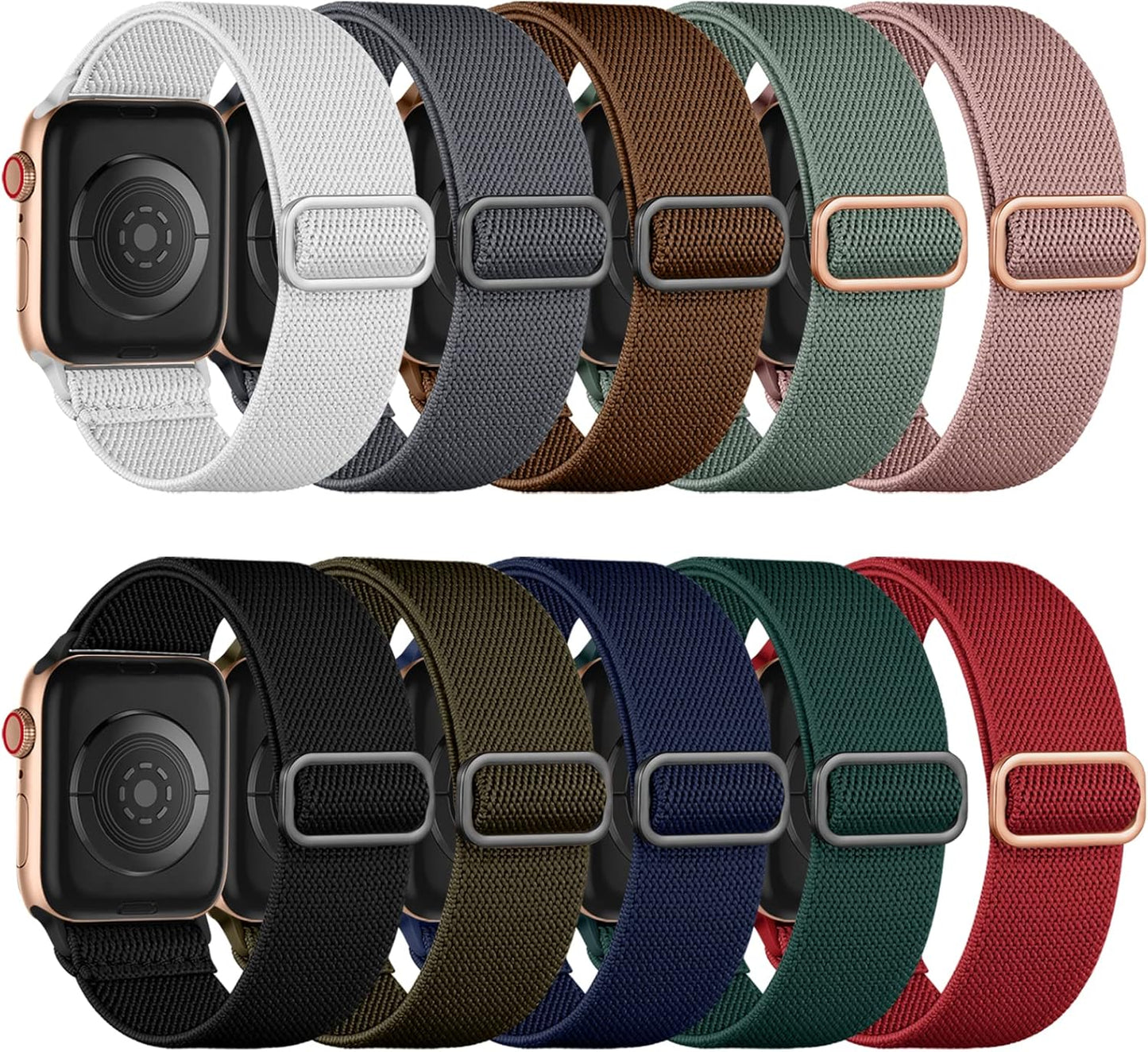 Maledan 10 Pack Stretchy Solo Loop Compatible with Apple Watch Band 40mm 38mm 41mm 42mm 44mm 45mm 46mm 49mm Women Men,Soft Nylon Elastic Strap Wristband for iWatch Series 10 9 8 7 6 5 4 3 2 1 SE Ultra