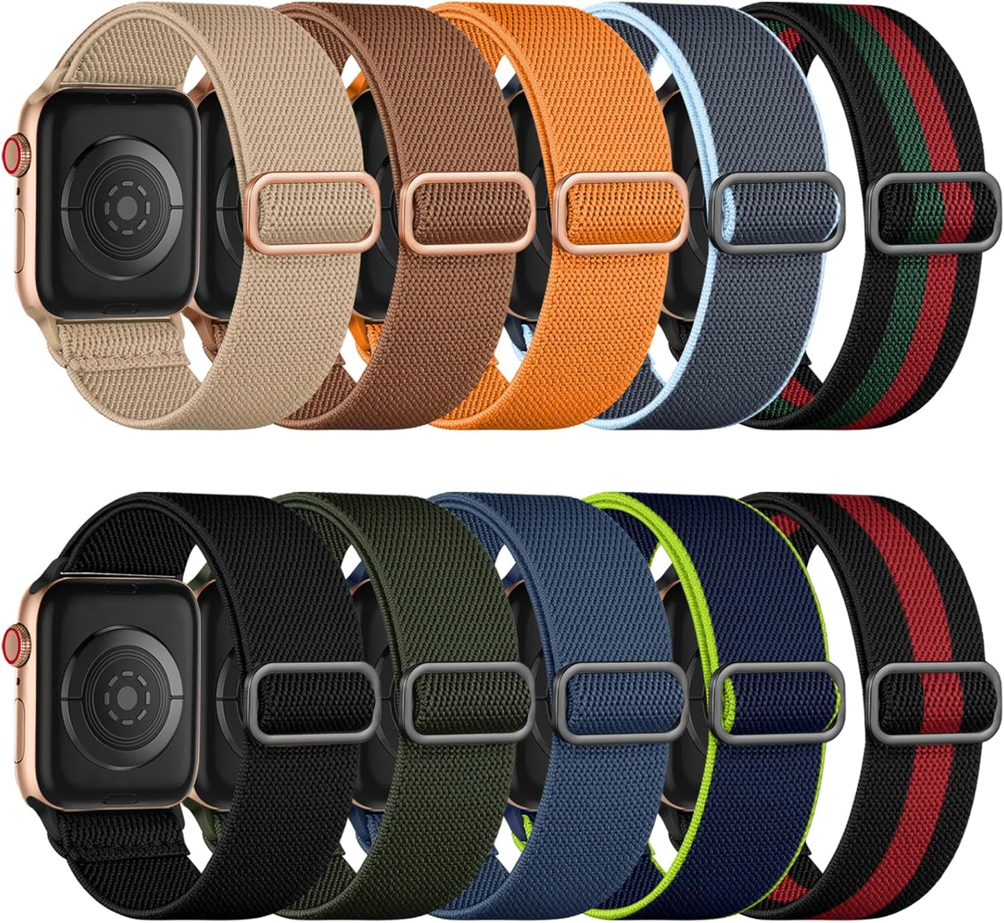 Maledan 10 Pack Stretchy Solo Loop Compatible with Apple Watch Band 40mm 38mm 41mm 42mm 44mm 45mm 46mm 49mm Women Men,Soft Nylon Elastic Strap Wristband for iWatch Series 10 9 8 7 6 5 4 3 2 1 SE Ultra