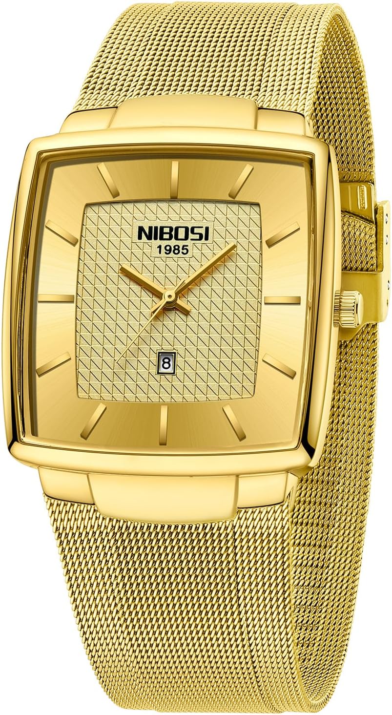 NIBOSI Men Watches Business Square Military Waterproof Sport Analog Quartz Wrist Watch for Men with Stainless Steel Mesh Strap Date Calendar