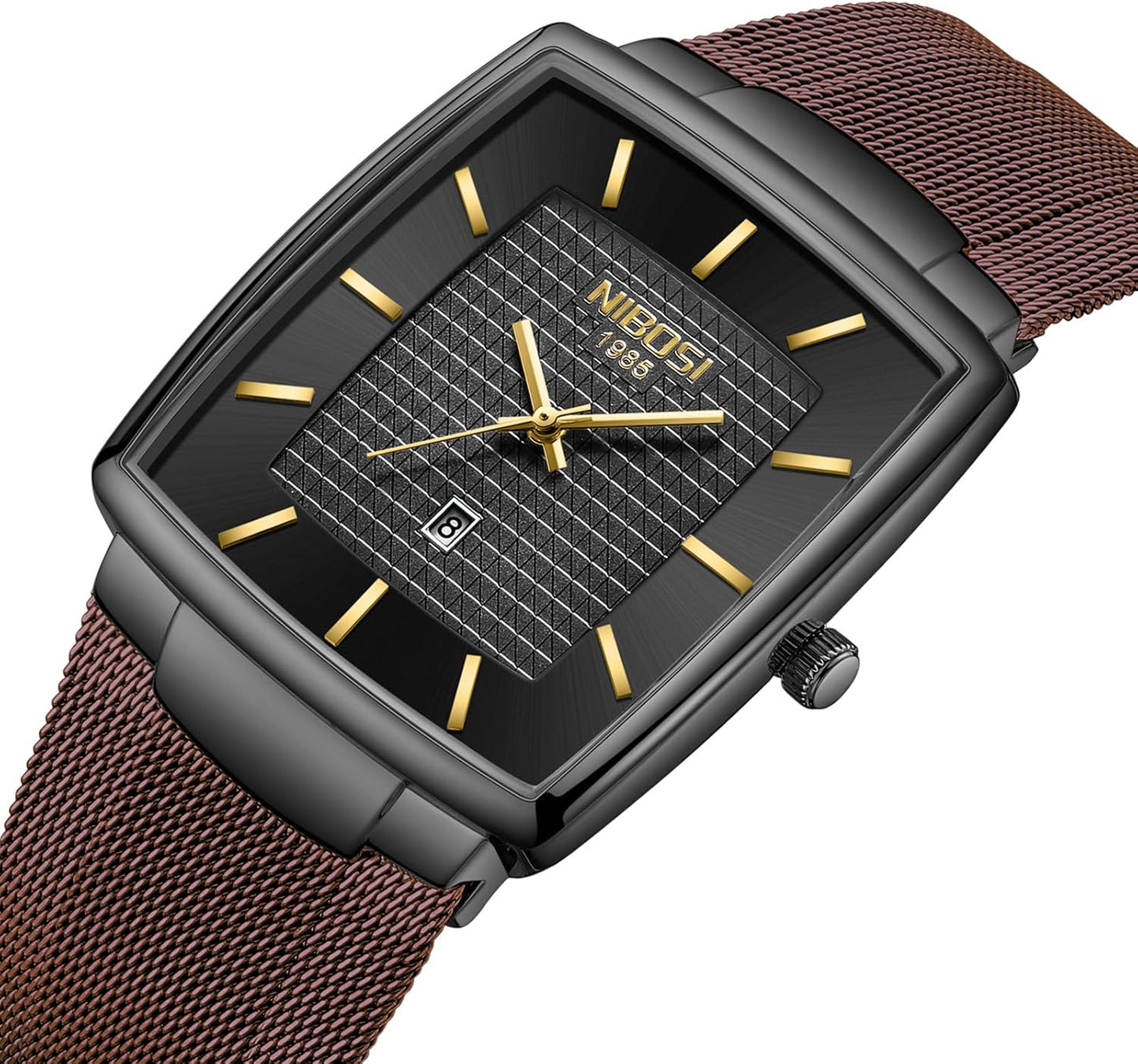 NIBOSI Men Watches Business Square Military Waterproof Sport Analog Quartz Wrist Watch for Men with Stainless Steel Mesh Strap Date Calendar