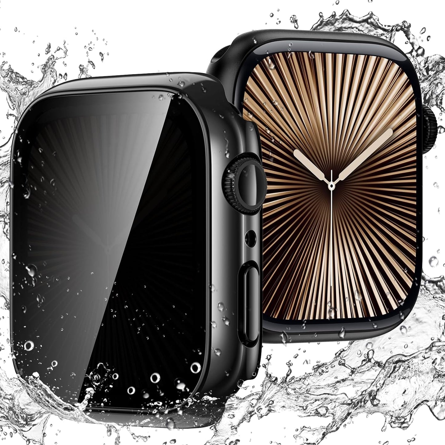 Goton Waterproof Privacy Case for Apple Watch Series 10 SE 9 8 7 6 5 4 Ultra 2 Ultra, Hard PC Bumper Tempered Glass Screen Protector for iWatch Cover Accessories, 46mm Matte Black