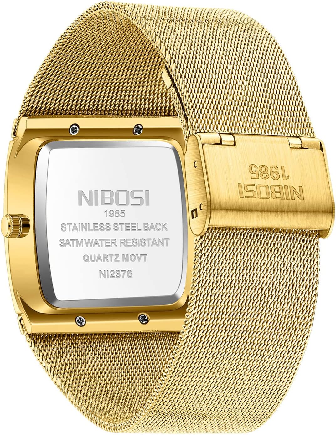 NIBOSI Men Watches Business Square Military Waterproof Sport Analog Quartz Wrist Watch for Men with Stainless Steel Mesh Strap Date Calendar