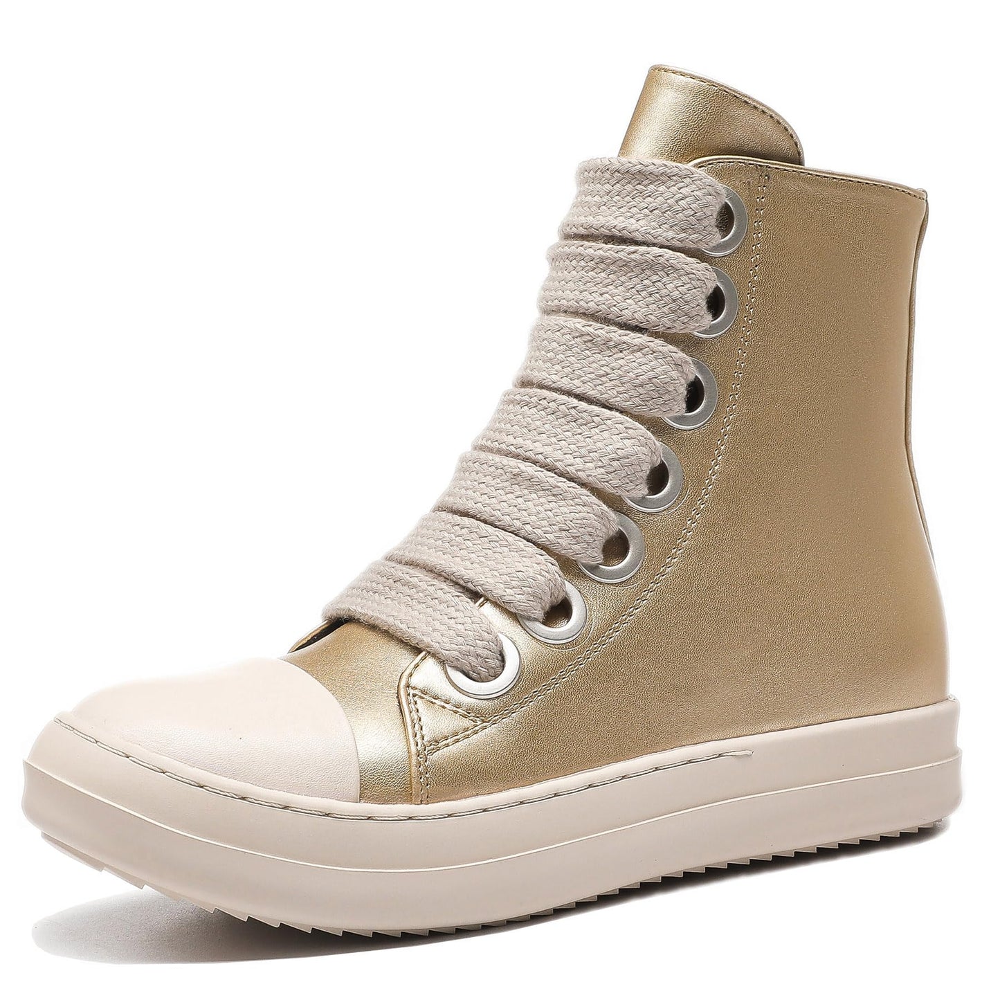 MOFEEDOUKA Womens High Top Sneakers Thick Shoe Laces PU Leather Comfort Platform Walking Shoes with Zipper