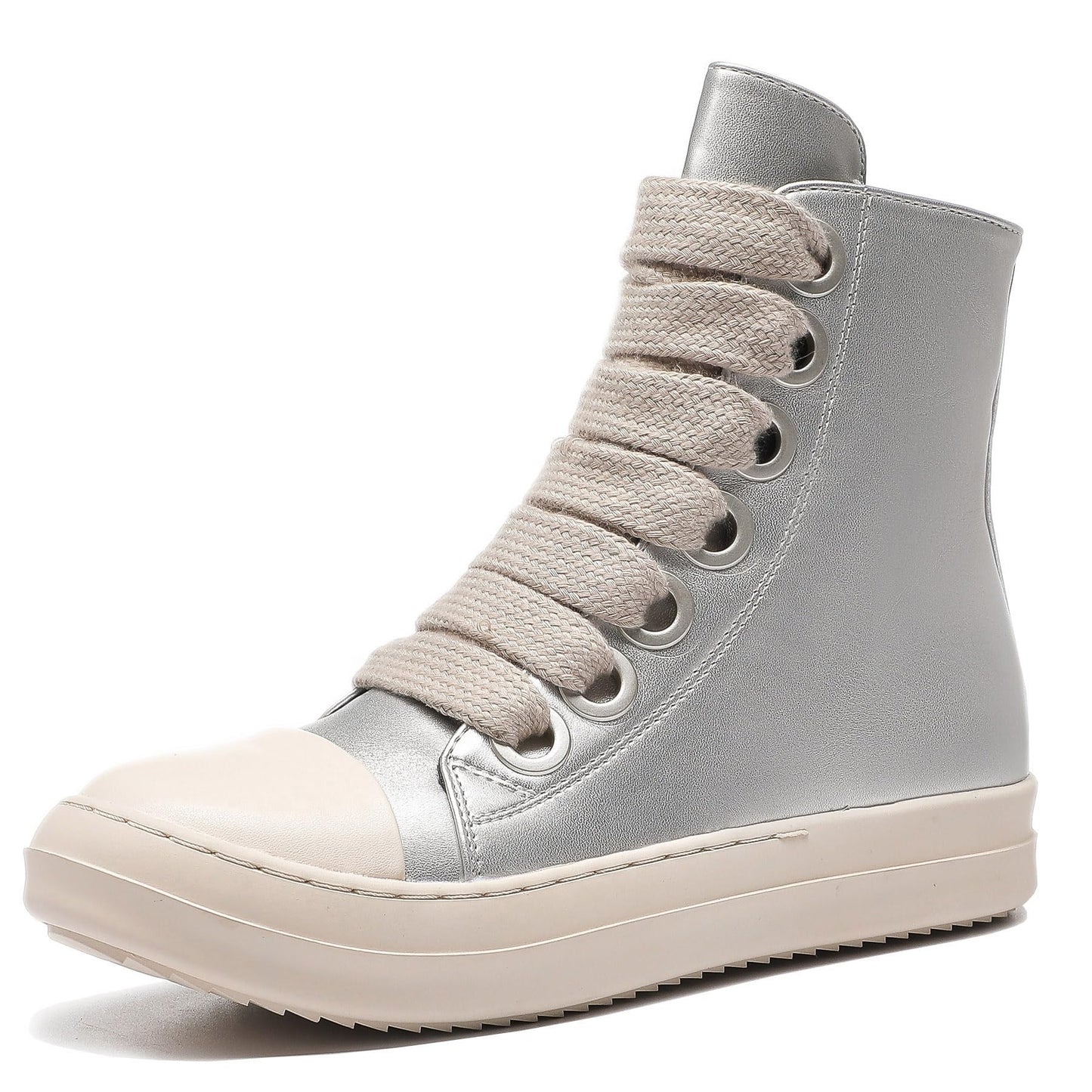 MOFEEDOUKA Womens High Top Sneakers Thick Shoe Laces PU Leather Comfort Platform Walking Shoes with Zipper