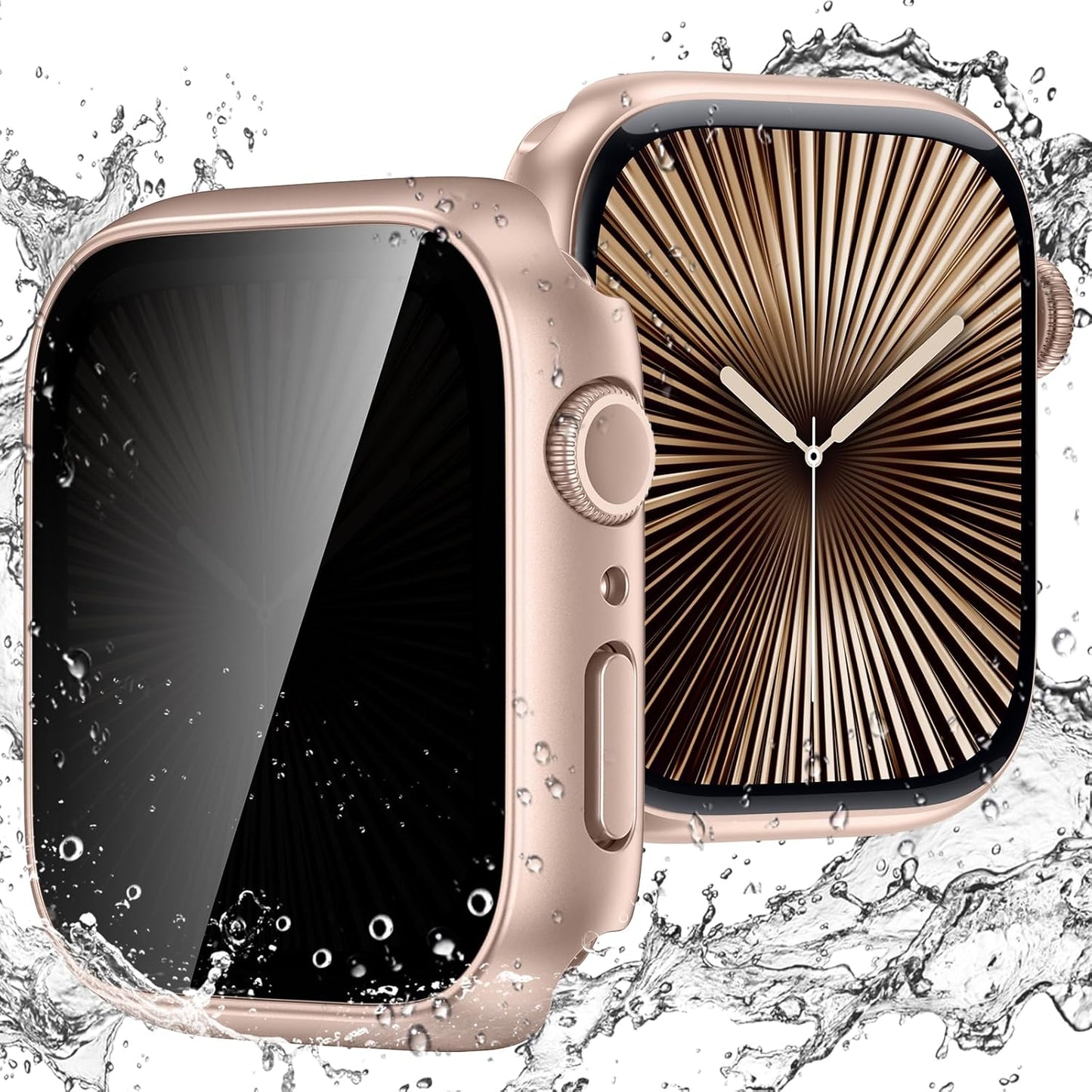 Goton Waterproof Privacy Case for Apple Watch Series 10 SE 9 8 7 6 5 4 Ultra 2 Ultra, Hard PC Bumper Tempered Glass Screen Protector for iWatch Cover Accessories, 46mm Matte Black