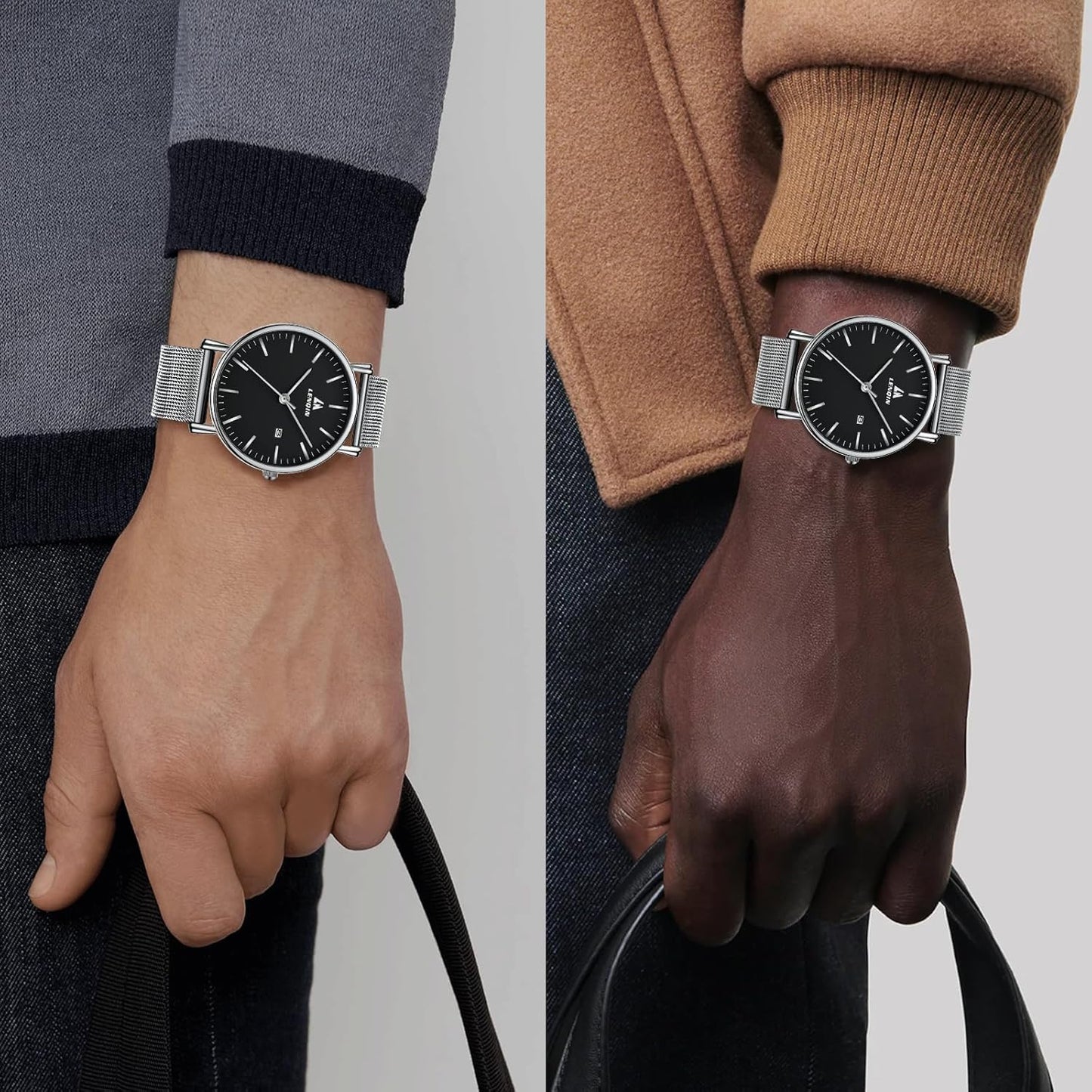 LN LENQIN Mens Watches Waterproof Stainless Steel Watch for Men Analog Quartz Fashion Business Designer Wristwatch