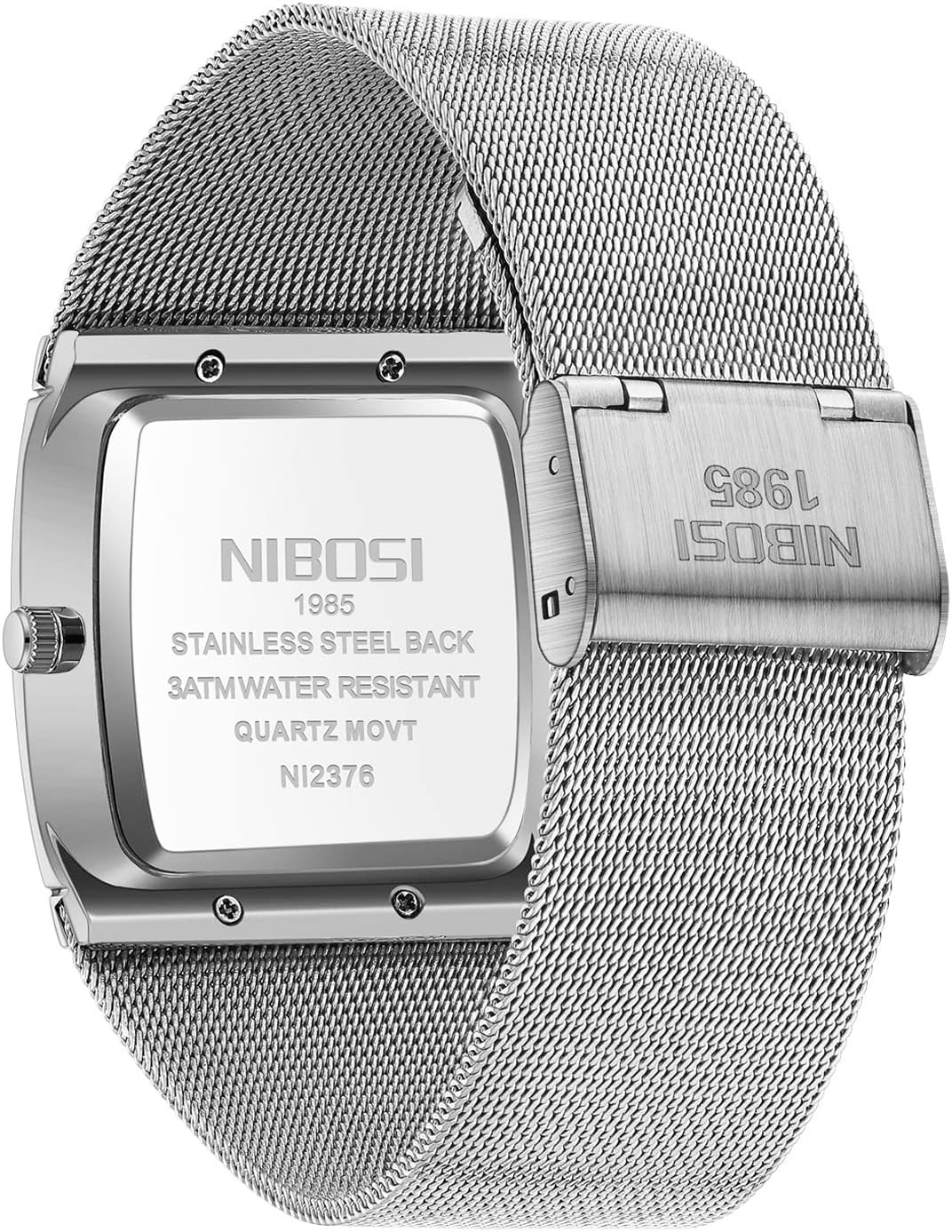 NIBOSI Men Watches Business Square Military Waterproof Sport Analog Quartz Wrist Watch for Men with Stainless Steel Mesh Strap Date Calendar