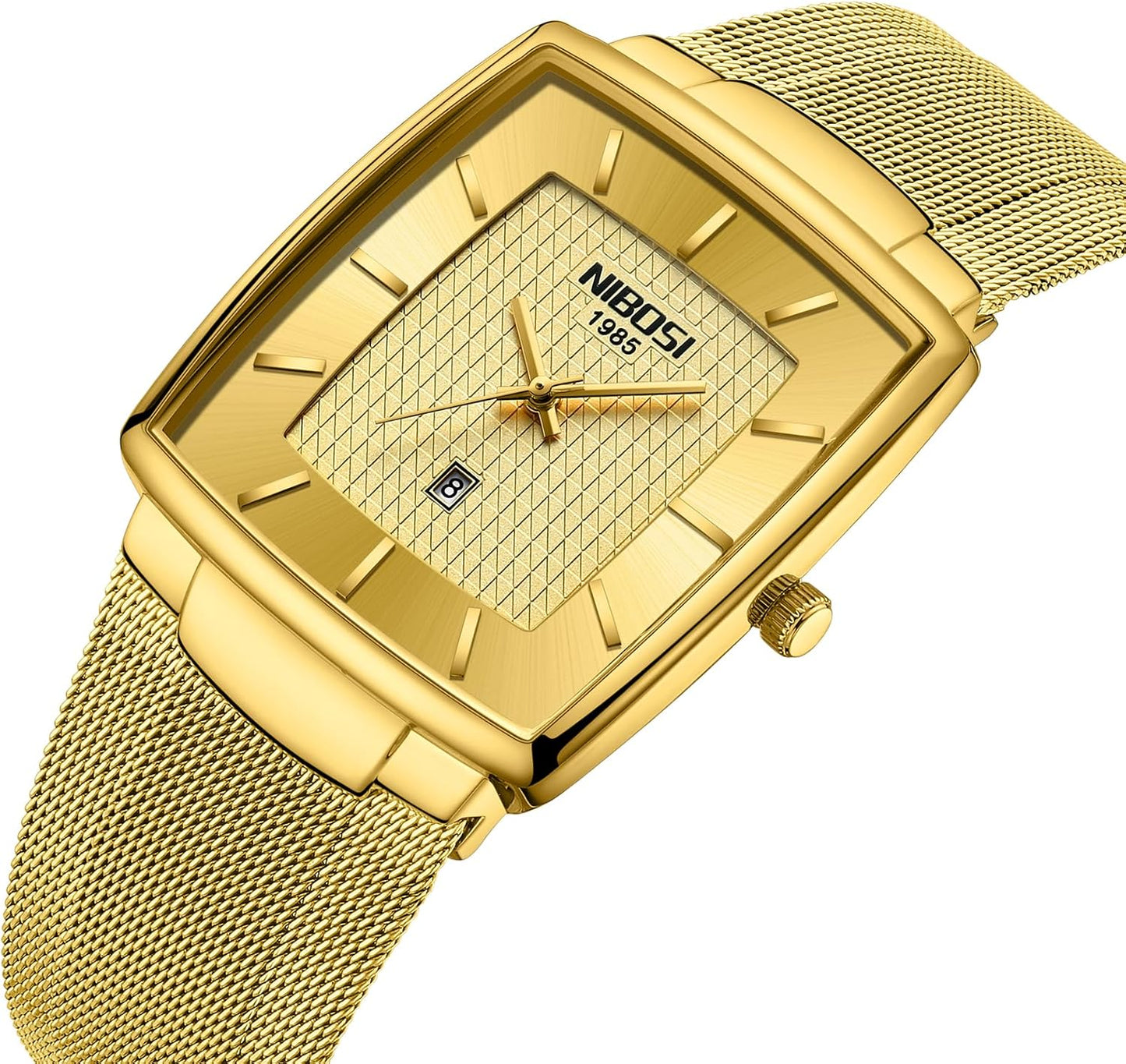 NIBOSI Men Watches Business Square Military Waterproof Sport Analog Quartz Wrist Watch for Men with Stainless Steel Mesh Strap Date Calendar