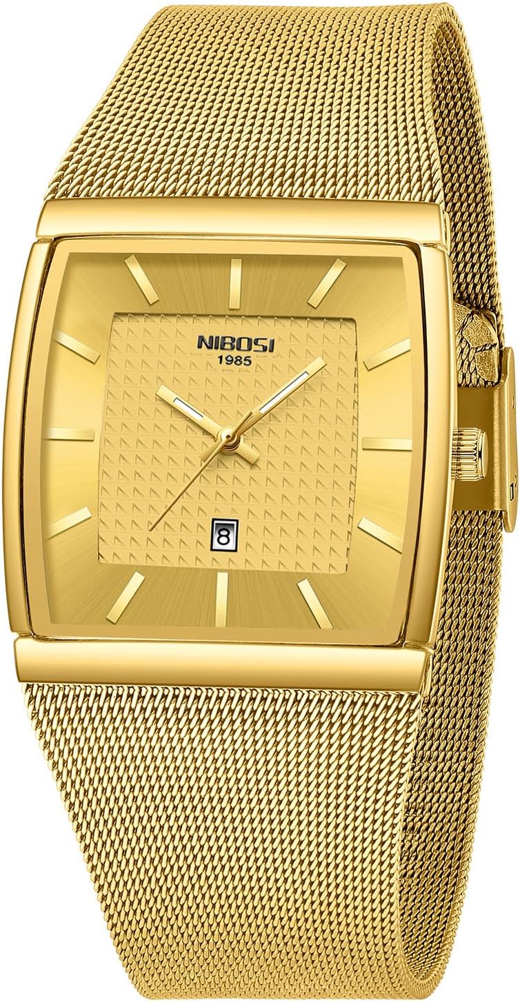 NIBOSI Men Watches Business Square Military Waterproof Sport Analog Quartz Wrist Watch for Men with Stainless Steel Mesh Strap Date Calendar