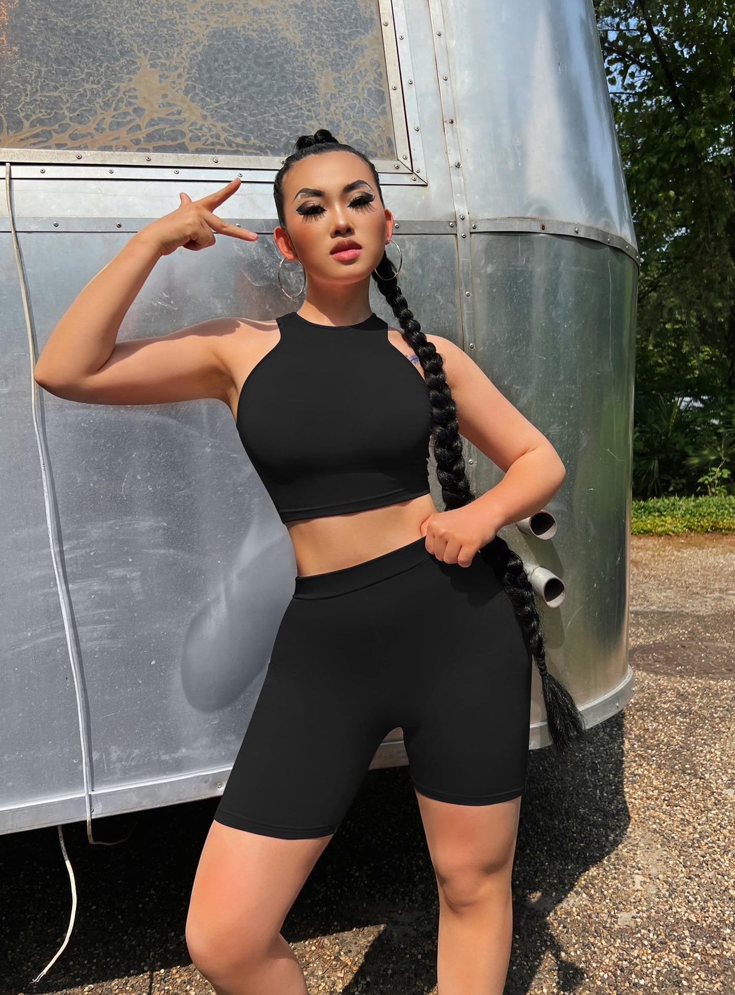GOBLES Women's Sexy 2 Piece Outfits Sleeveless Crop Top With Shorts Jumpsuits