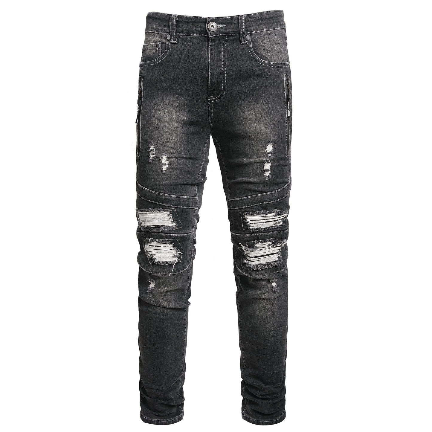 Men Ripped Jeans Fashion Slim Fit Traight Distressed Design Skinny Stretch Comfort Flex Waist Denim Pants