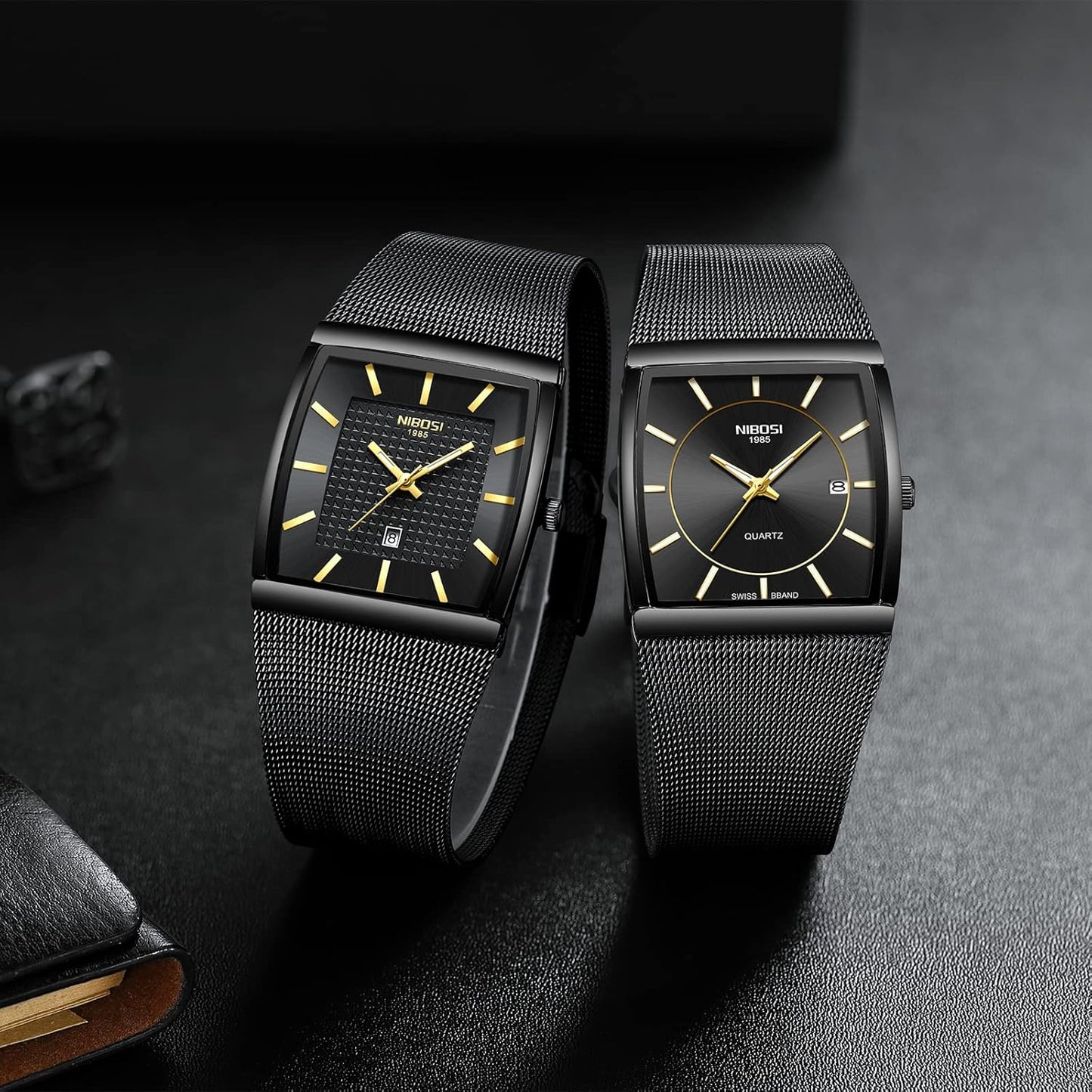 NIBOSI Men Watches Business Square Military Waterproof Sport Analog Quartz Wrist Watch for Men with Stainless Steel Mesh Strap Date Calendar