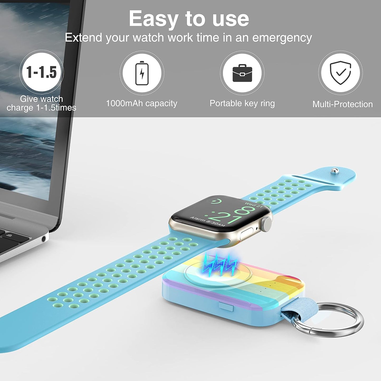 i.VALUX Portable Wireless Charger for Apple Watch Series 10/9/8/UItra/7/6/5/4/3/2/SE/Nike, Compact Magnetic iWatch Charger 1000mAh Power Bank Travel Keychain Style Gift for Mother Girl Birthday-Pink