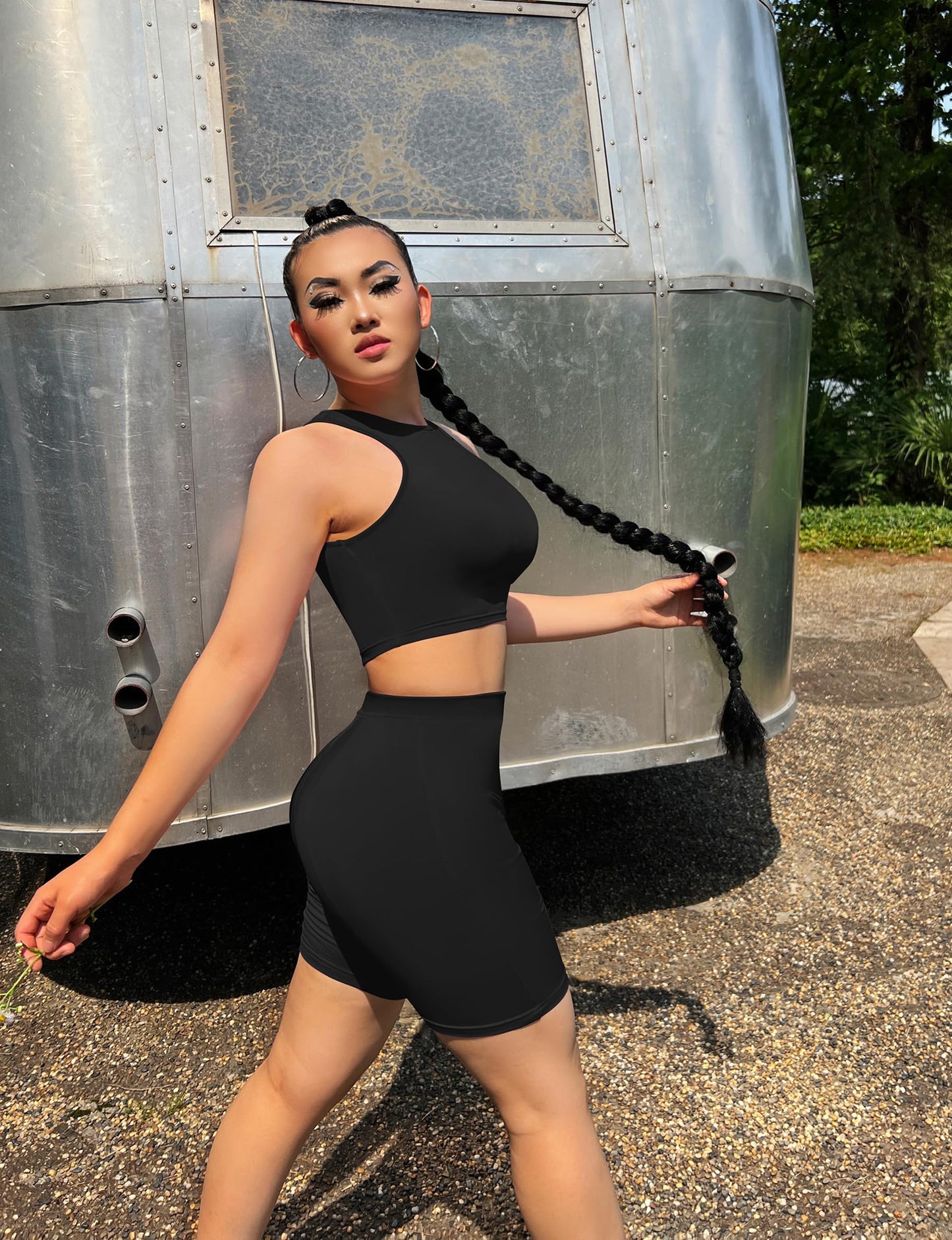 GOBLES Women's Sexy 2 Piece Outfits Sleeveless Crop Top With Shorts Jumpsuits