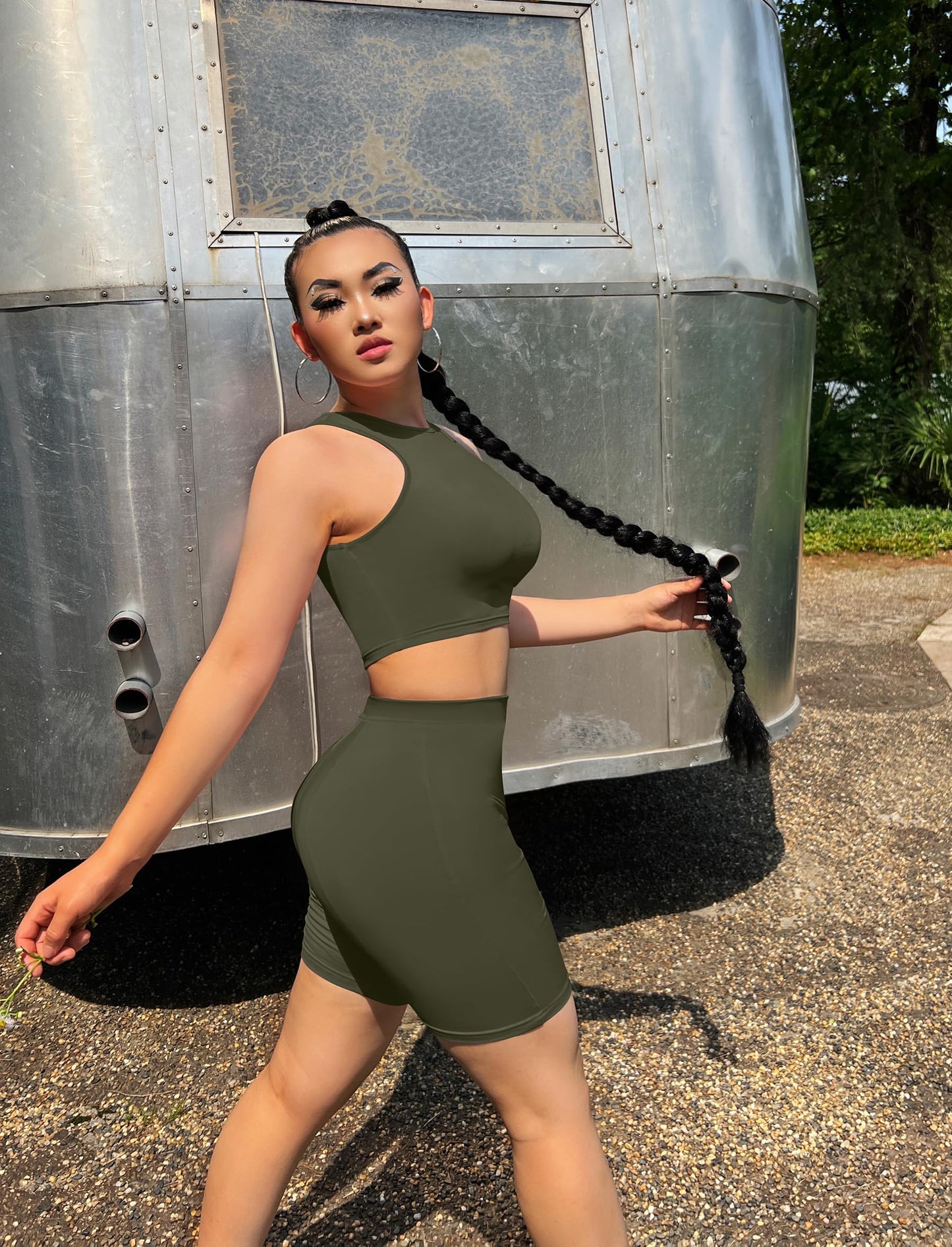 GOBLES Women's Sexy 2 Piece Outfits Sleeveless Crop Top With Shorts Jumpsuits