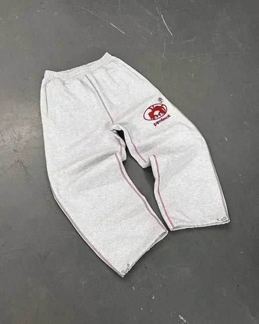 Hip Hop Letter Striped Embroidery Drawstring Sweatpants Y2K Pants Mens Womens Retro Gray Baggy Sweatpants Trousers