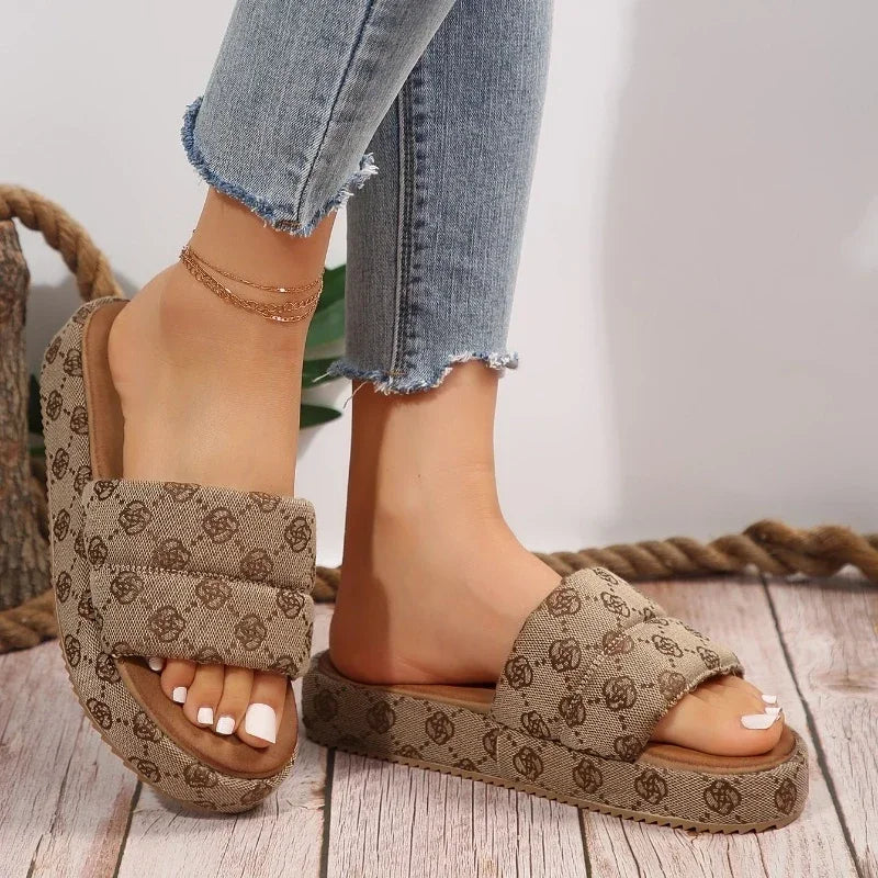 Fashion Slippers for Women Thick Sole Anti-slip Flowers Slippers Outdoor Summer Comfortable Wear-resistant Zapatillas De Mujer