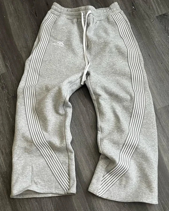 Hip Hop Letter Striped Embroidery Drawstring Sweatpants Y2K Pants Mens Womens Retro Gray Baggy Sweatpants Trousers