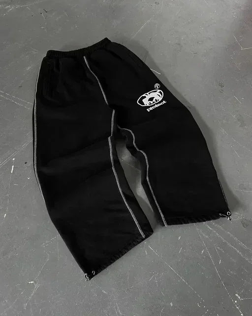 Hip Hop Letter Striped Embroidery Drawstring Sweatpants Y2K Pants Mens Womens Retro Gray Baggy Sweatpants Trousers