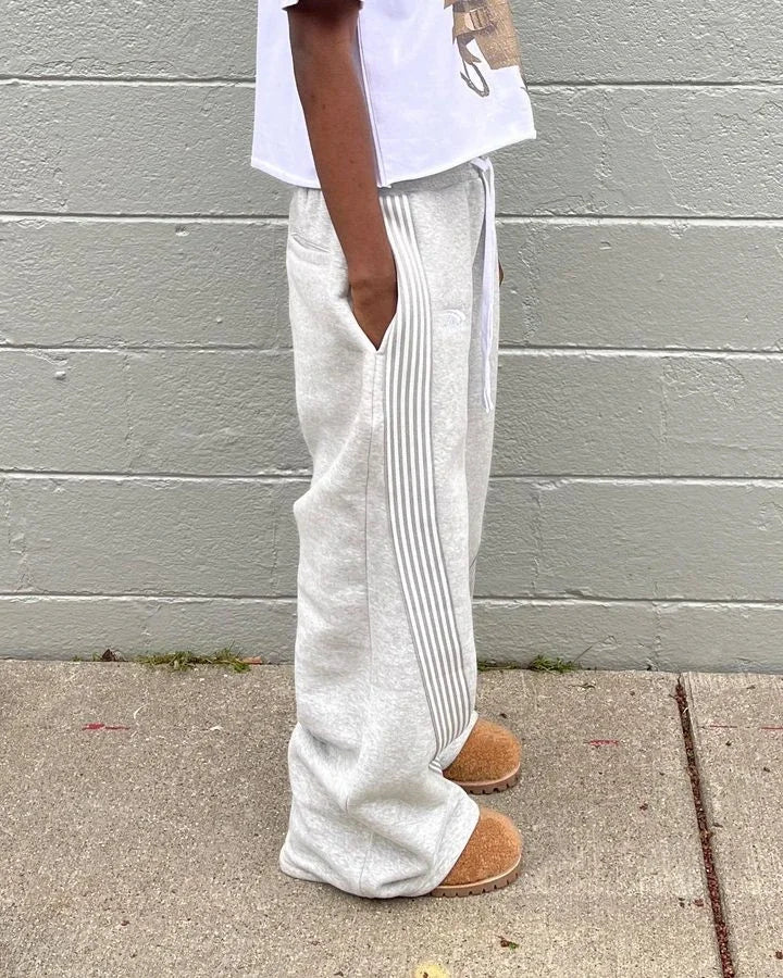 Hip Hop Letter Striped Embroidery Drawstring Sweatpants Y2K Pants Mens Womens Retro Gray Baggy Sweatpants Trousers