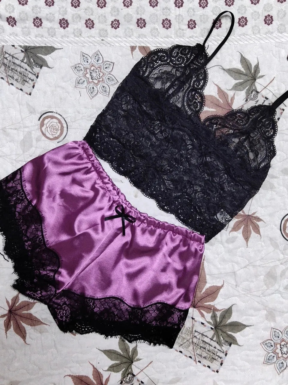 Lace Silk Sleepwear for Women Pajamas Set Sexy Lingerie Crop Tops Shorts Babydoll Nightwear S/M/L/XL/2XL