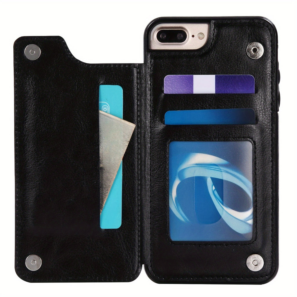 for iPhone 16 15 14 13 12 11 Pro Max XR XS Max SE 2022/2020 7 8 Plus Wallet Case with Card Holder, Faux Leather Kickstand Card Slots Case, Double Magnetic Clasp and Durable Shockproof Cover
