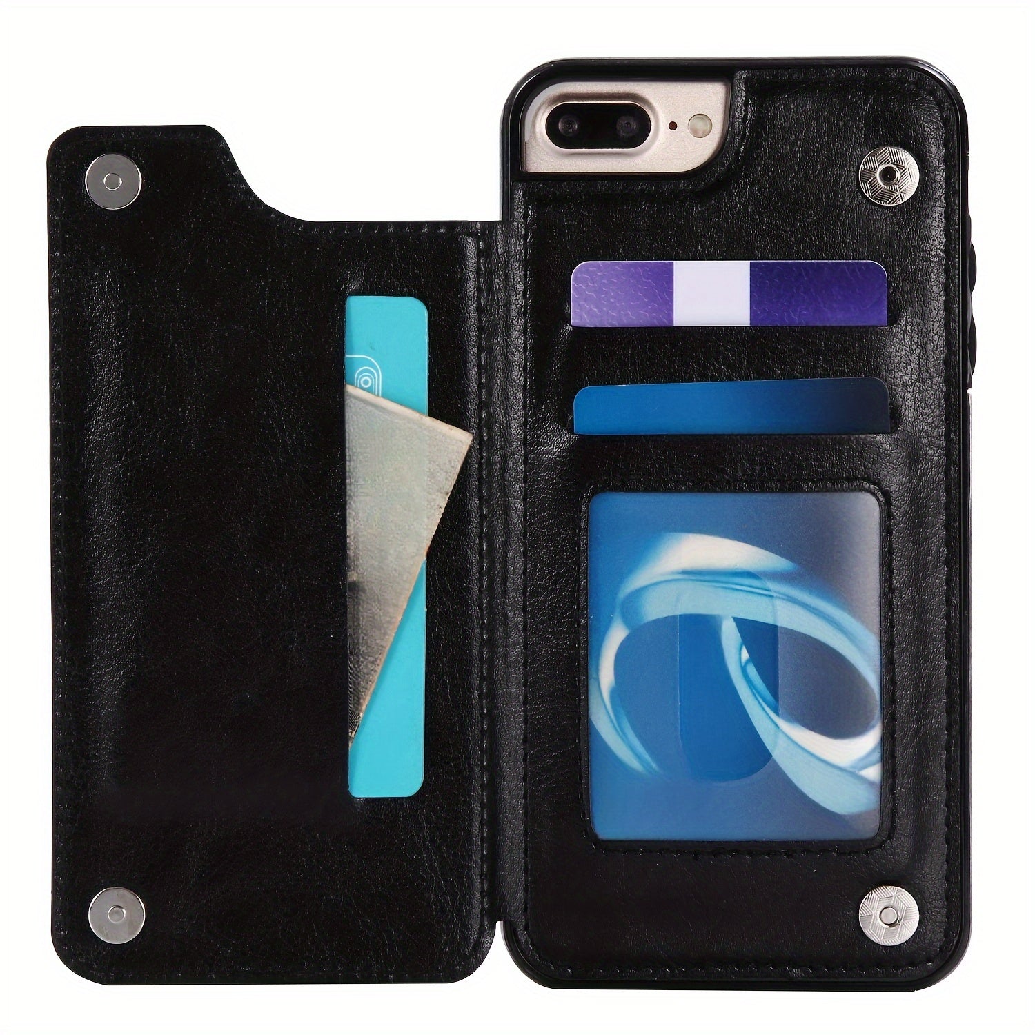 for iPhone 16 15 14 13 12 11 Pro Max XR XS Max SE 2022/2020 7 8 Plus Wallet Case with Card Holder, Faux Leather Kickstand Card Slots Case, Double Magnetic Clasp and Durable Shockproof Cover