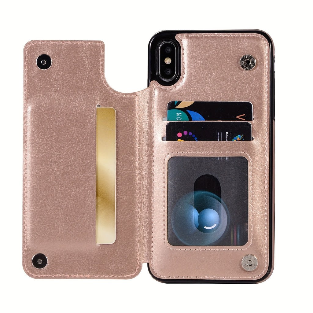 for iPhone 16 15 14 13 12 11 Pro Max XR XS Max SE 2022/2020 7 8 Plus Wallet Case with Card Holder, Faux Leather Kickstand Card Slots Case, Double Magnetic Clasp and Durable Shockproof Cover