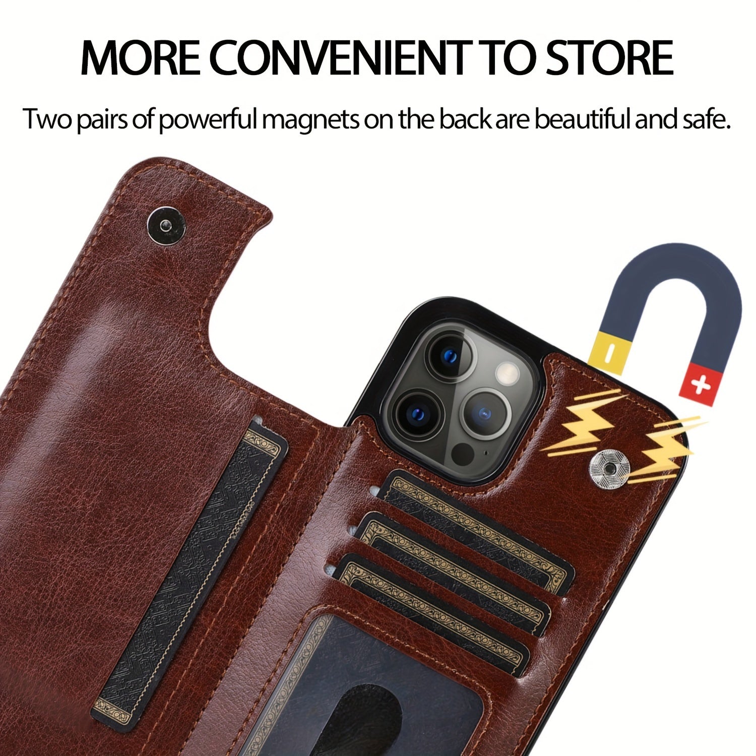 for iPhone 16 15 14 13 12 11 Pro Max XR XS Max SE 2022/2020 7 8 Plus Wallet Case with Card Holder, Faux Leather Kickstand Card Slots Case, Double Magnetic Clasp and Durable Shockproof Cover